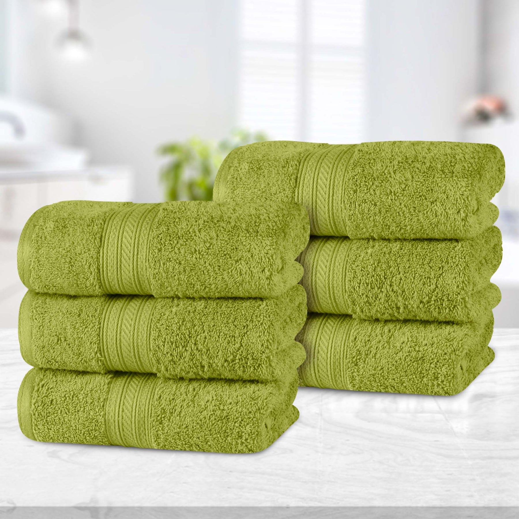 Atlas Combed Cotton Highly Absorbent Solid Hand Towels - Green Essence