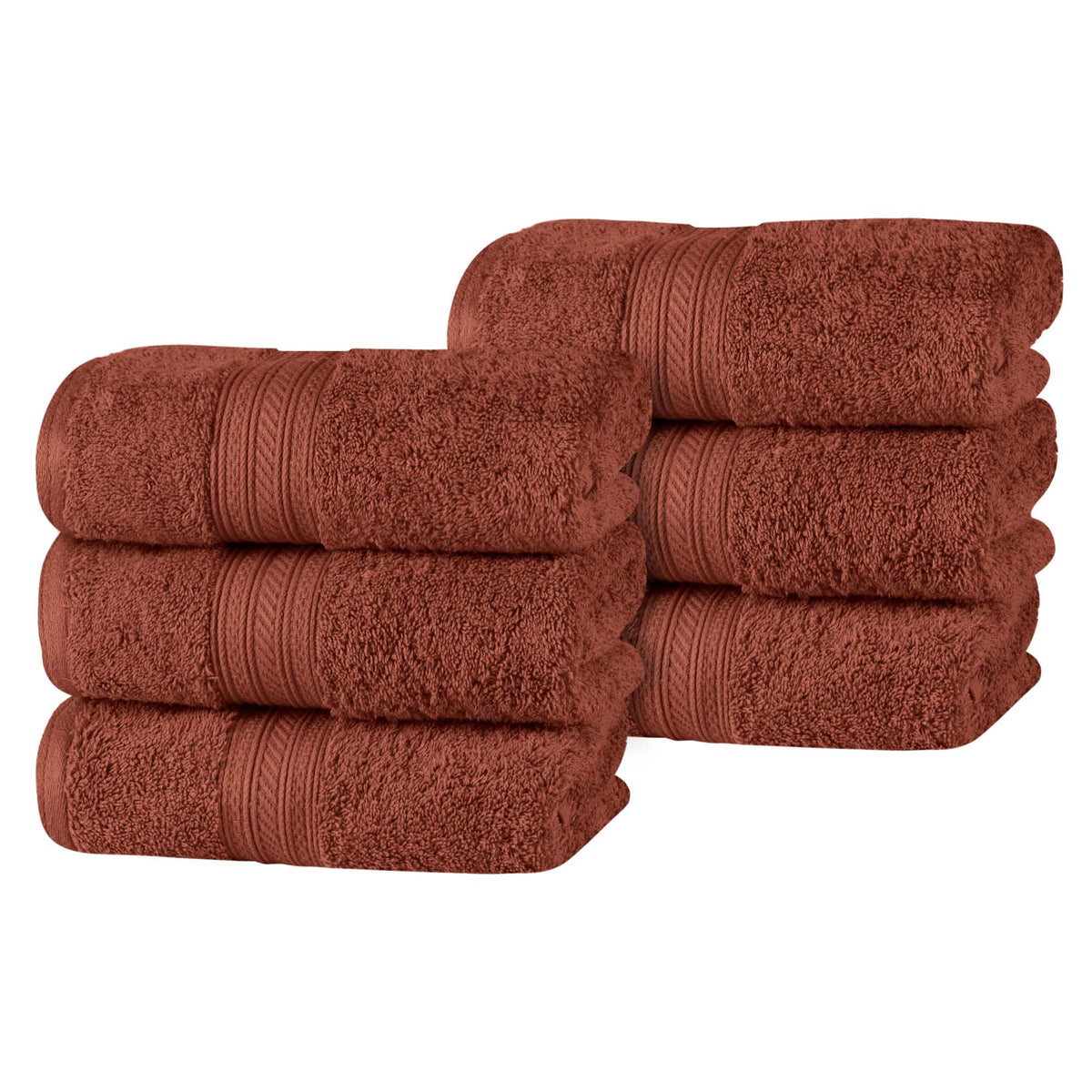 Atlas Combed Cotton Highly Absorbent Solid Hand Towels Set of 6 - Hot Chocolate