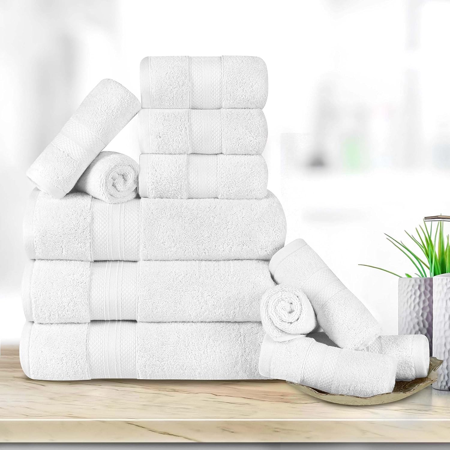 Superior Premium Turkish Cotton Assorted 12-Piece Towel Set -  White