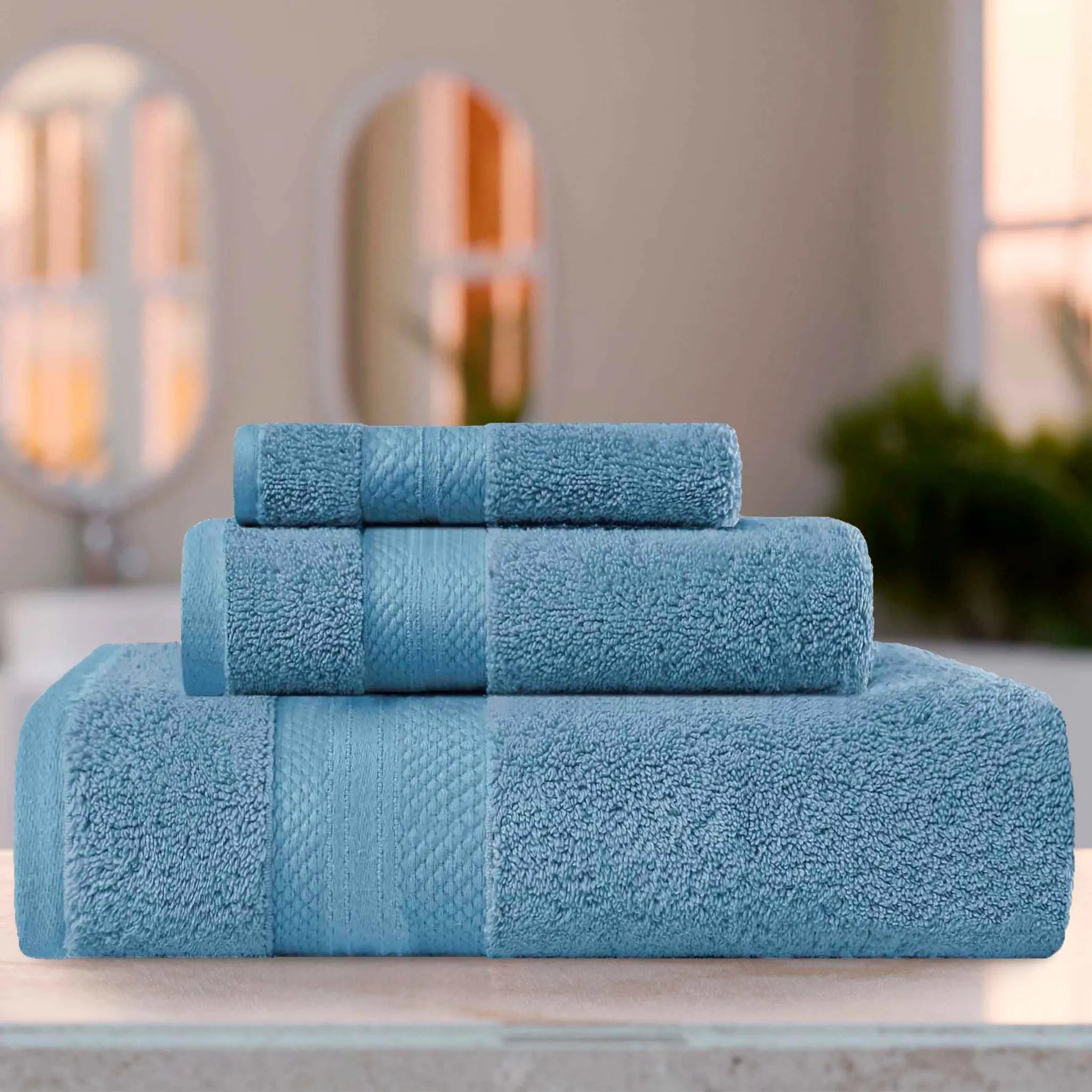 Turkish Cotton Towel Set 3-Piece Aria Plush Solid