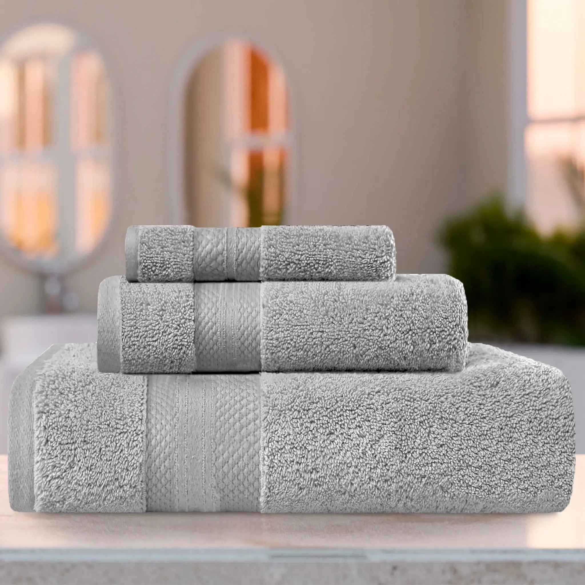 Turkish Cotton Towel Set 3-Piece Aria Plush Solid