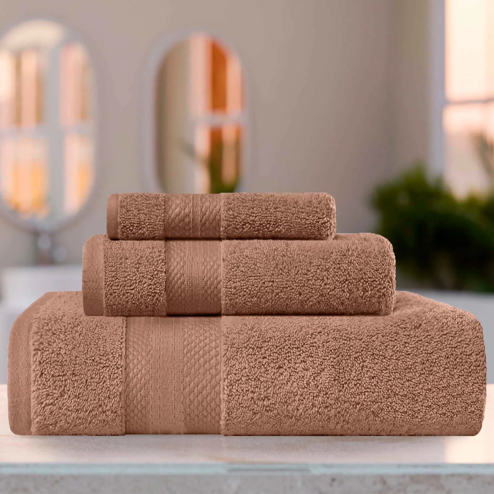 Turkish Cotton Towel Set 3-Piece Aria Plush Solid