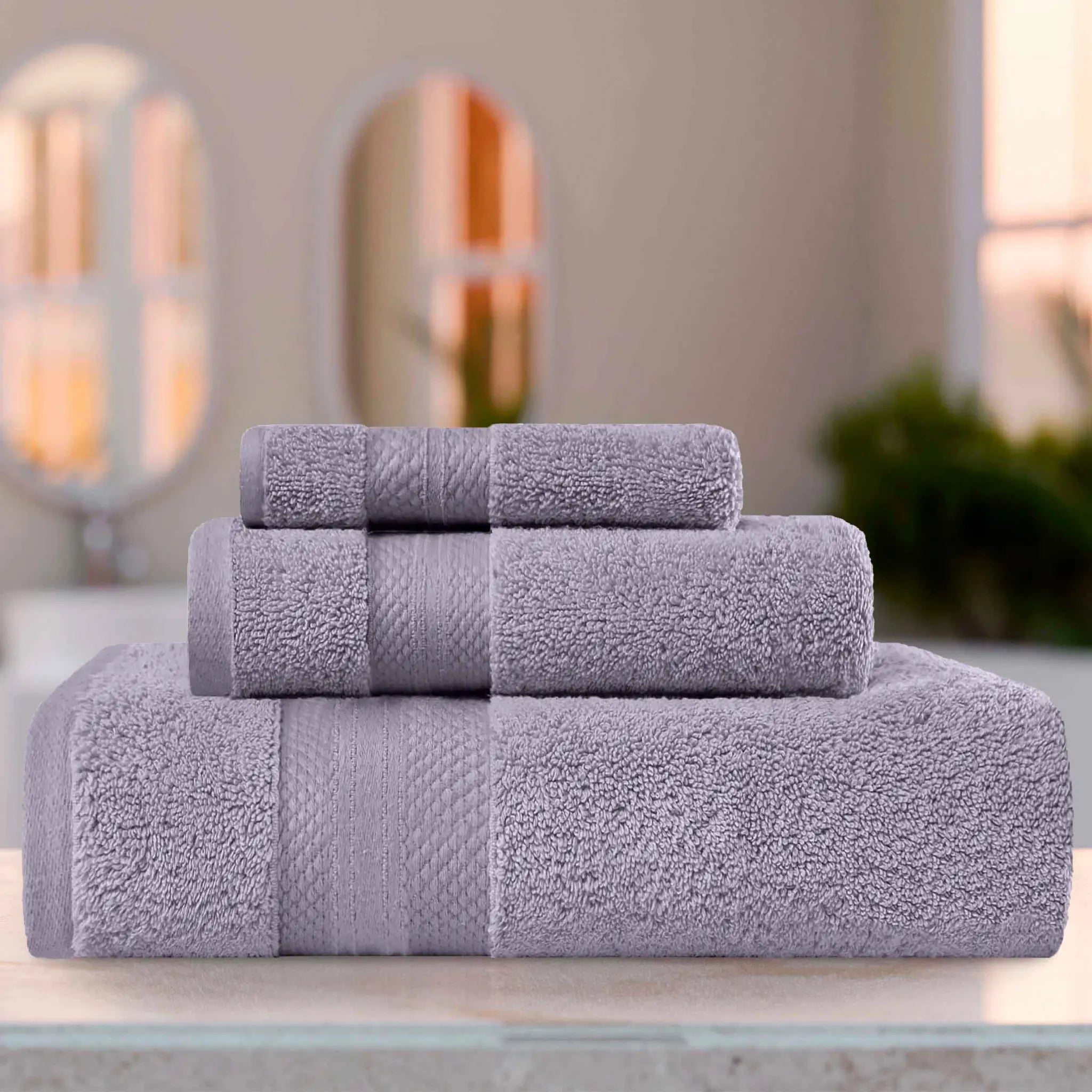 Turkish Cotton Towel Set 3-Piece Aria Plush Solid