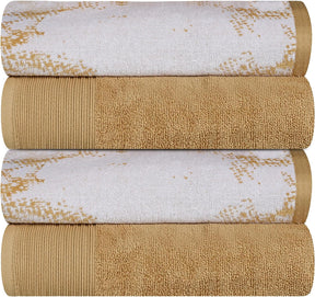 Superior Cotton Medium Weight Marble Solid Jacquard Border Bath Towels (Set of 4) - Brown