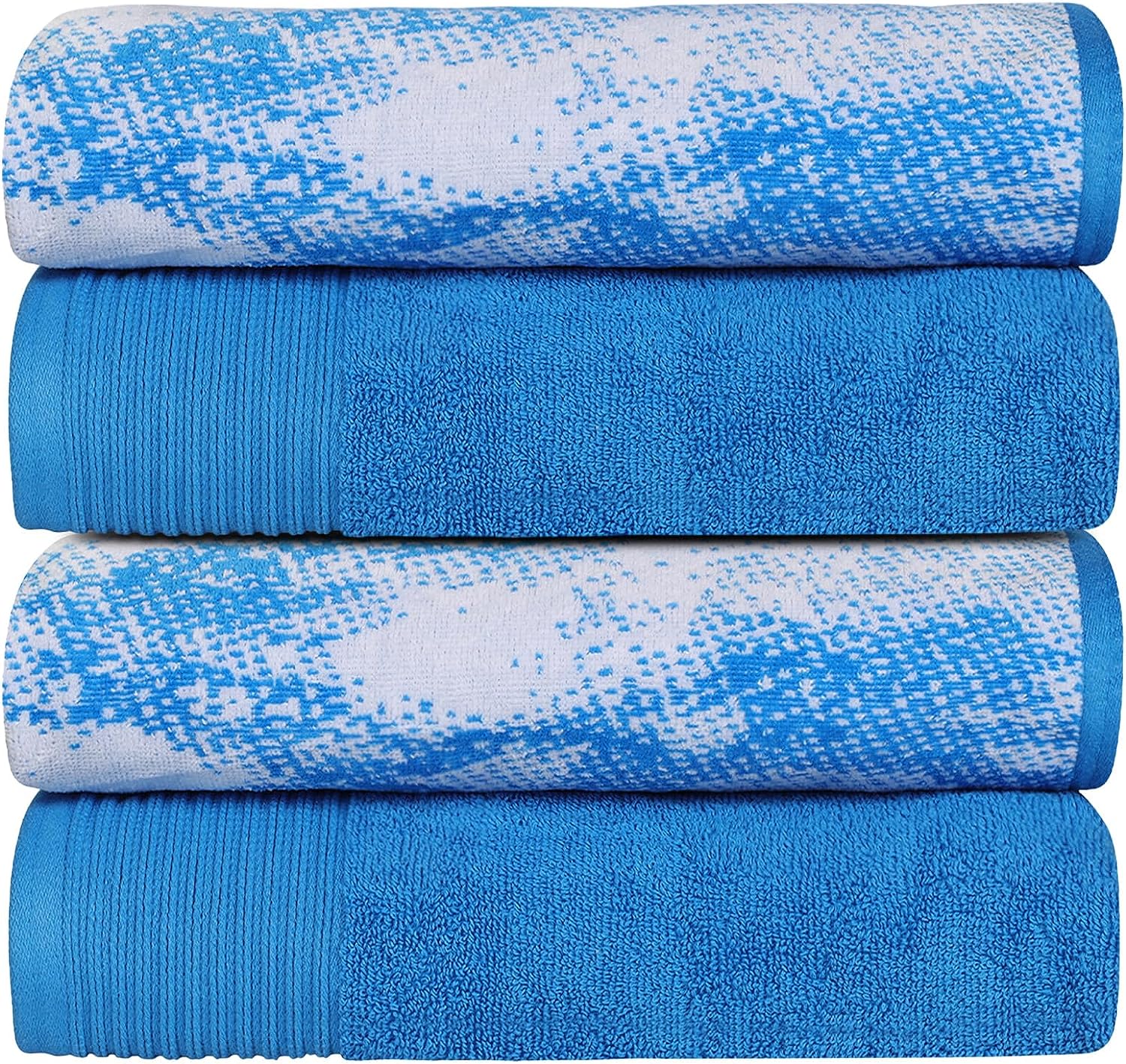 Superior Cotton Medium Weight Marble Solid Jacquard Border Bath Towels (Set of 4) - Blue