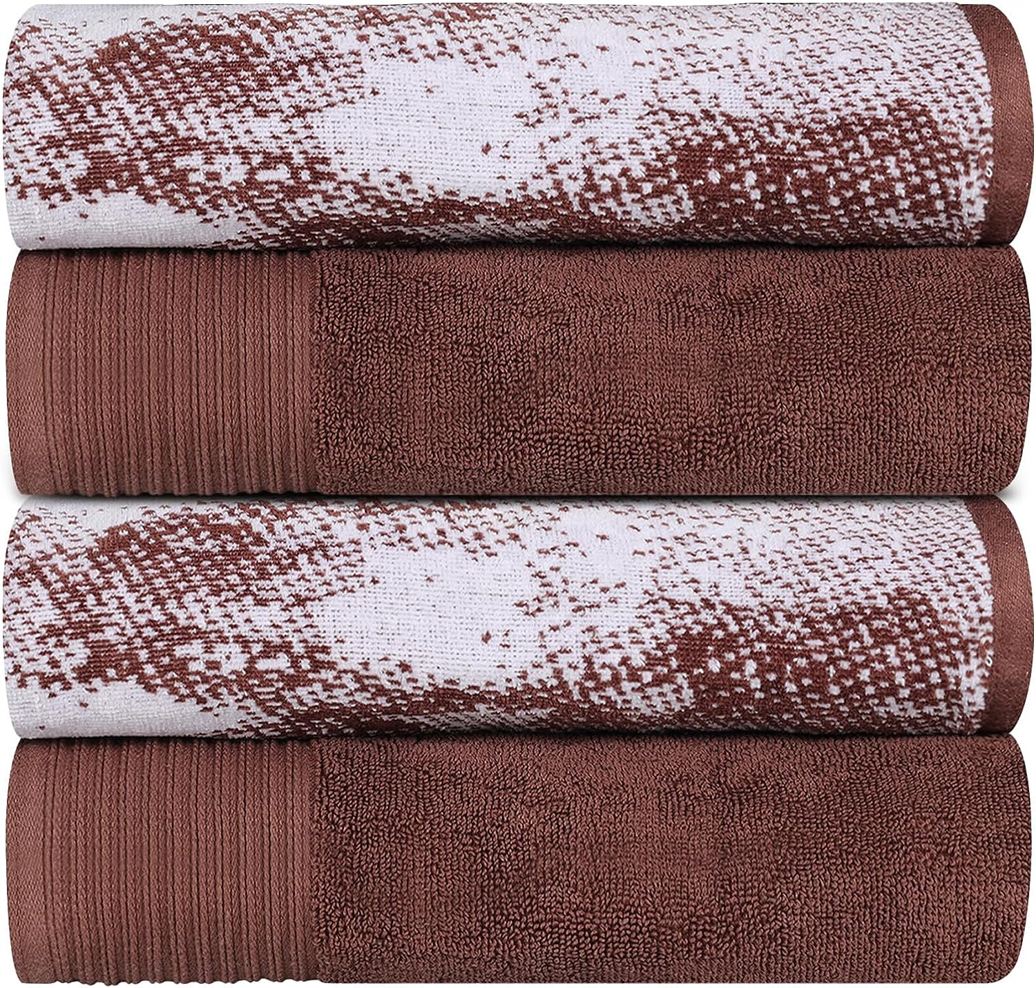 Superior Cotton Medium Weight Marble Solid Jacquard Border Bath Towels (Set of 4) - Bronze