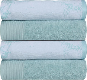 Superior Cotton Medium Weight Marble Solid Jacquard Border Bath Towels (Set of 4) - Teal 