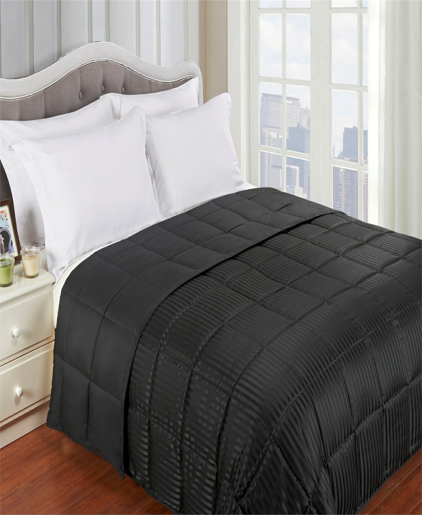 Reversible All Season Down Alternative Solid Bed Blanket - Black