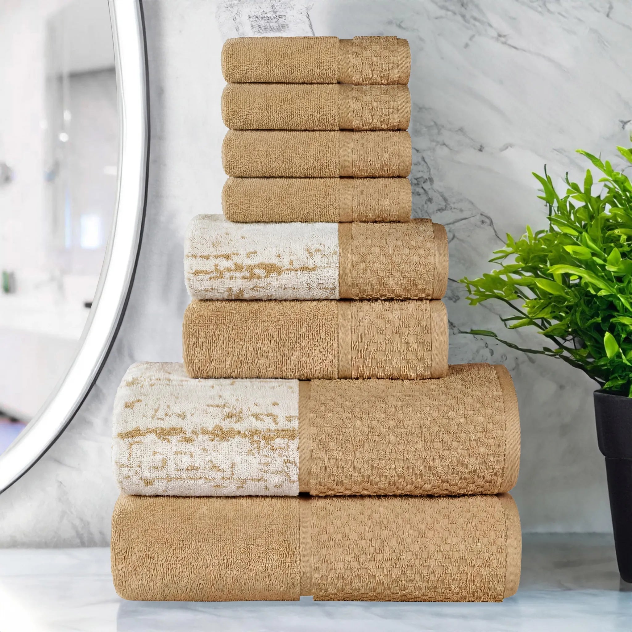 Lodi Cotton 8-Piece Bathroom Towel Set – Absorbent Mid-Weight Solids & Patterns