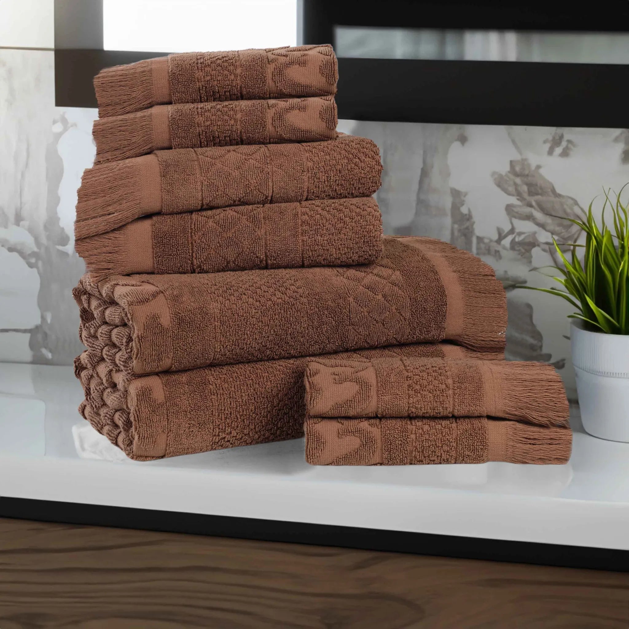 Rolla Cotton Geometric Jacquard Plush Soft Absorbent 8 Piece Towel Set - Towel Set by Superior Brand