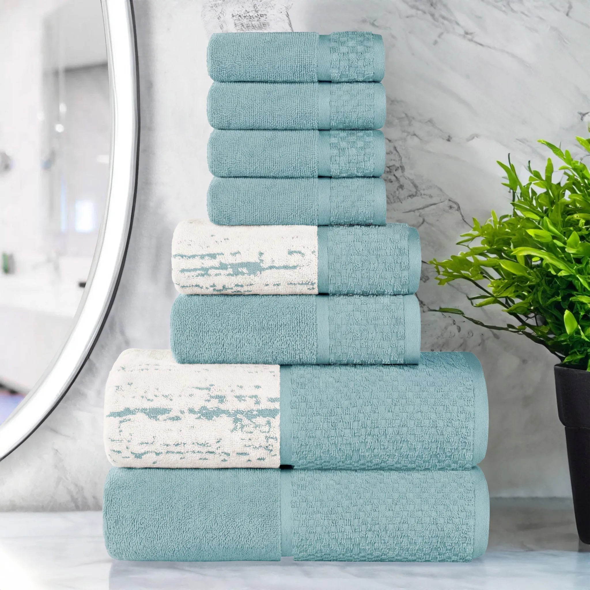 Lodi Cotton 8-Piece Bathroom Towel Set – Absorbent Mid-Weight Solids & Patterns