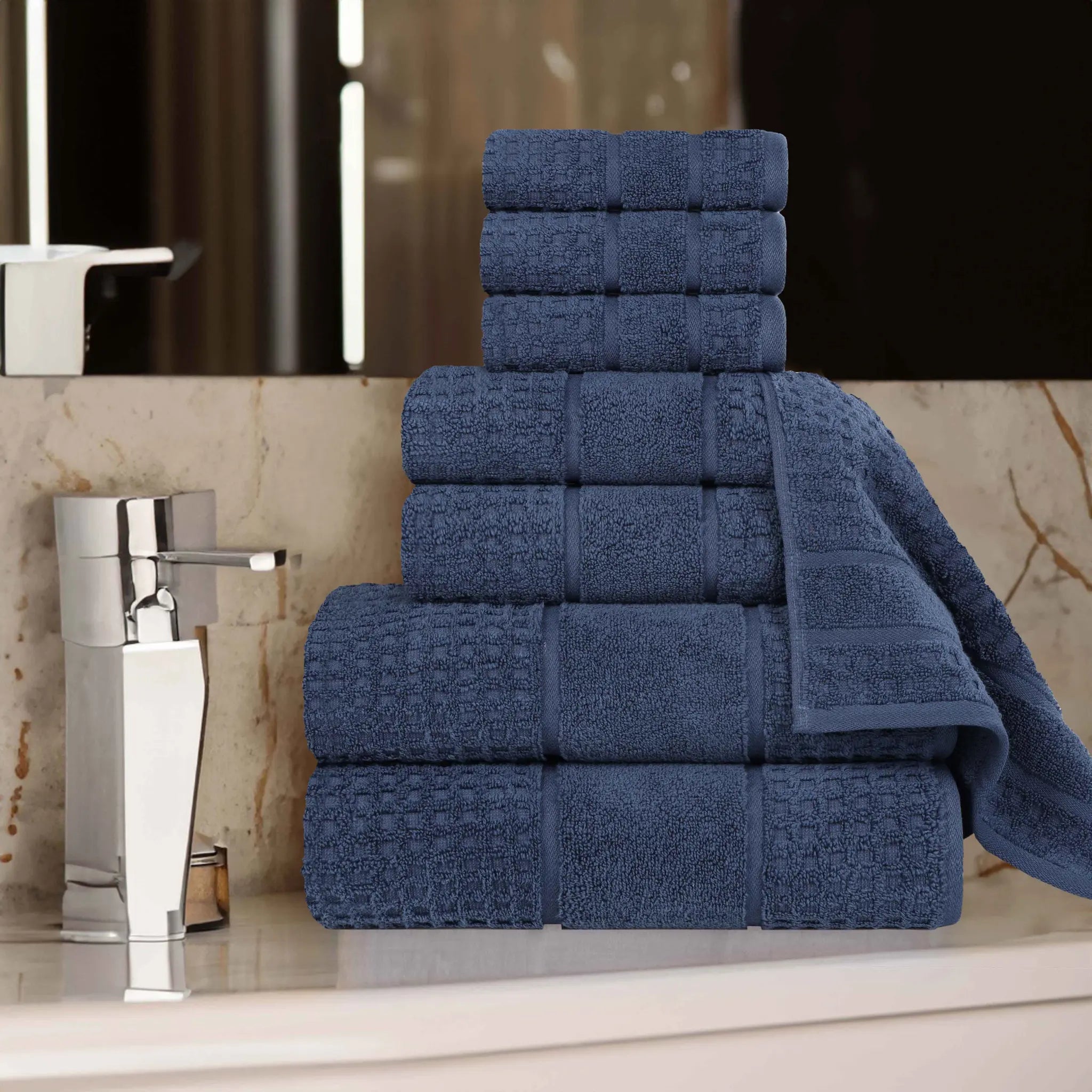 Napa Zero Twist Cotton Solid Waffle Honeycomb 8 Piece Towel Set - Towel Set by Superior Brand