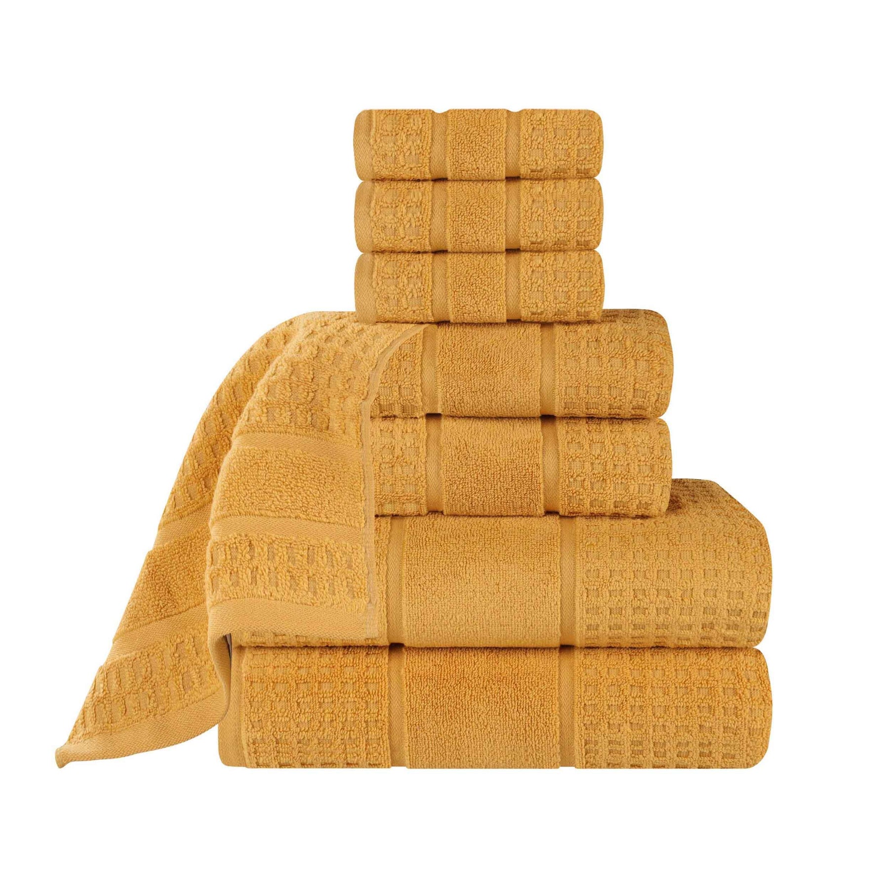 Zero Twist Cotton Waffle Honeycomb Plush Absorbent 8 Piece Towel Set - Gold