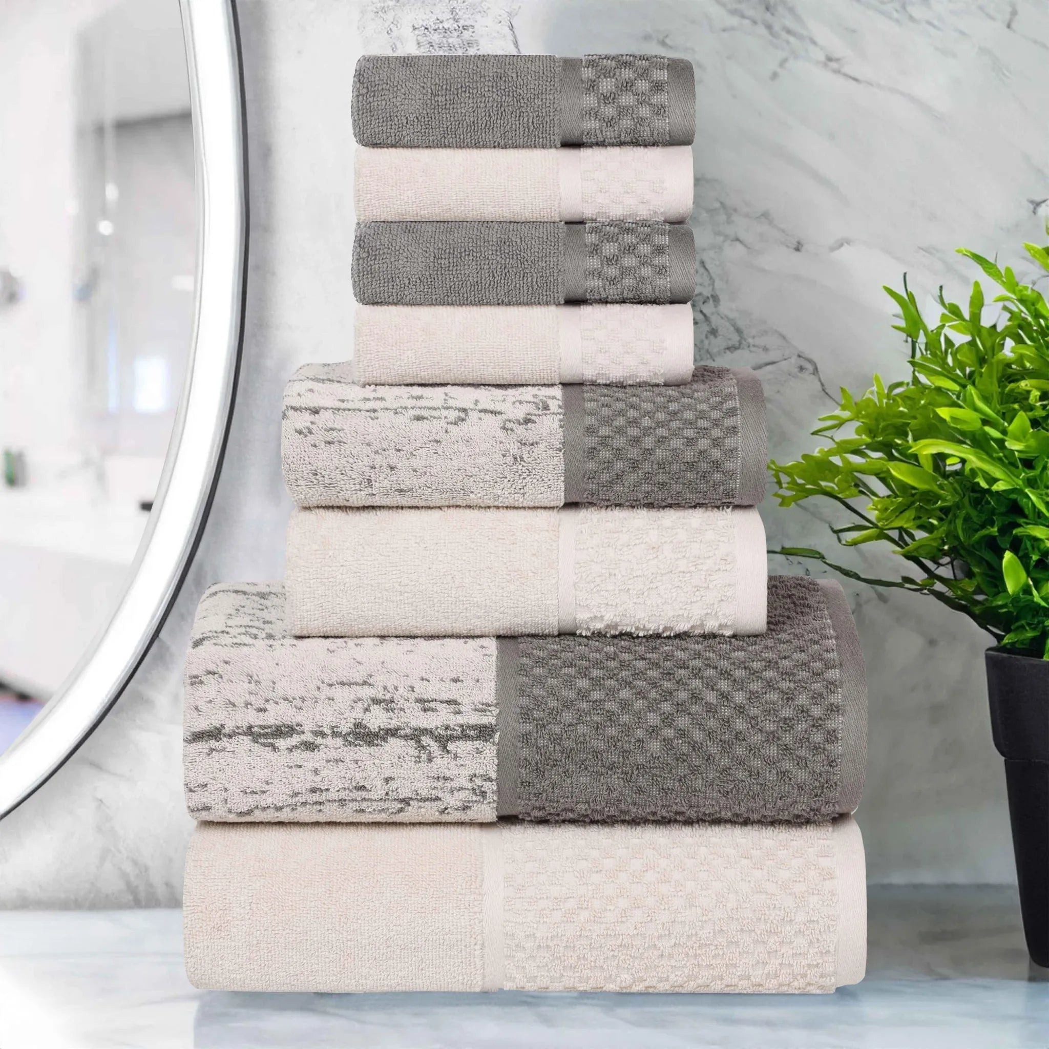 Lodi Cotton 8-Piece Bathroom Towel Set – Absorbent Mid-Weight Solids & Patterns
