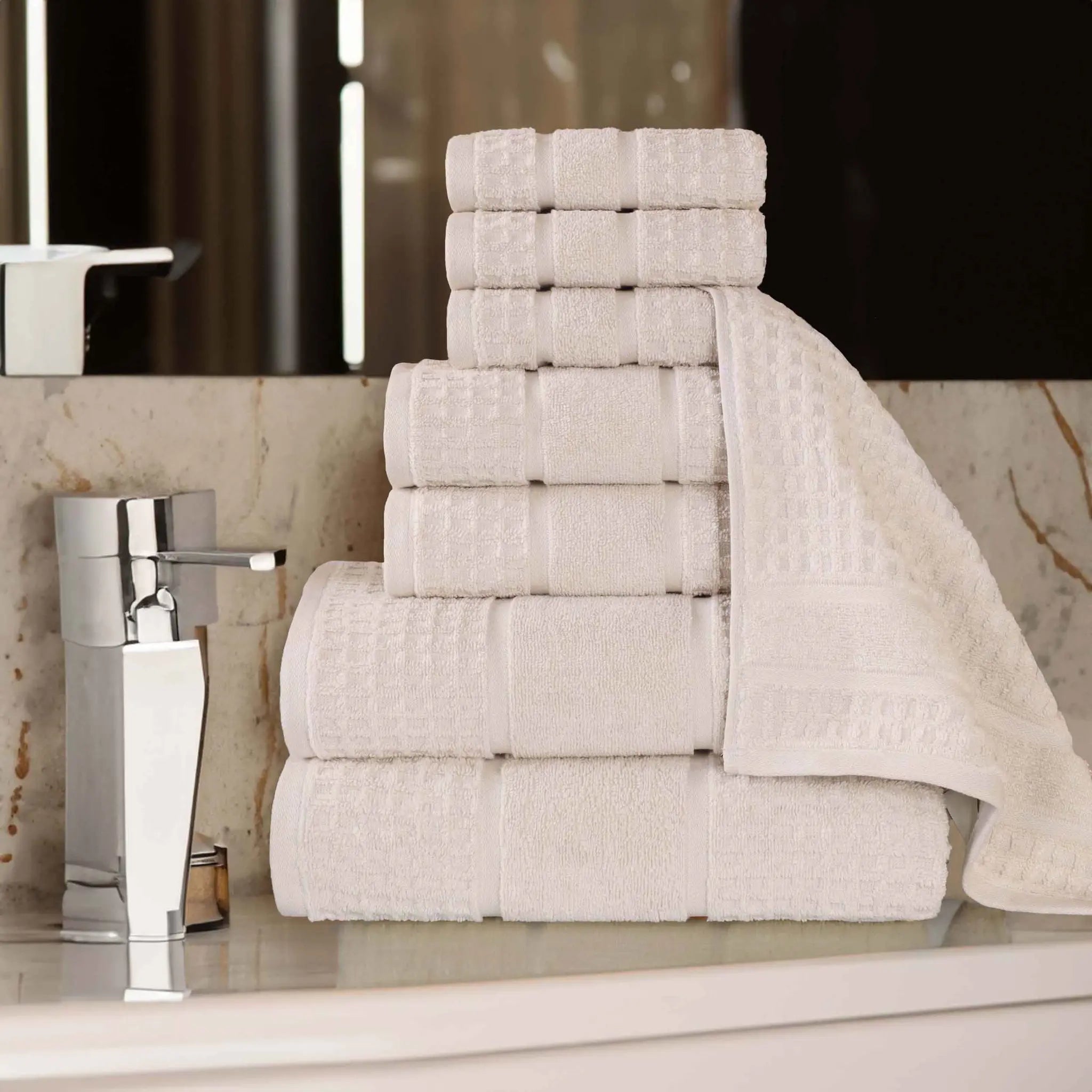 Napa Zero Twist Cotton Solid Waffle Honeycomb 8 Piece Towel Set - Towel Set by Superior Brand
