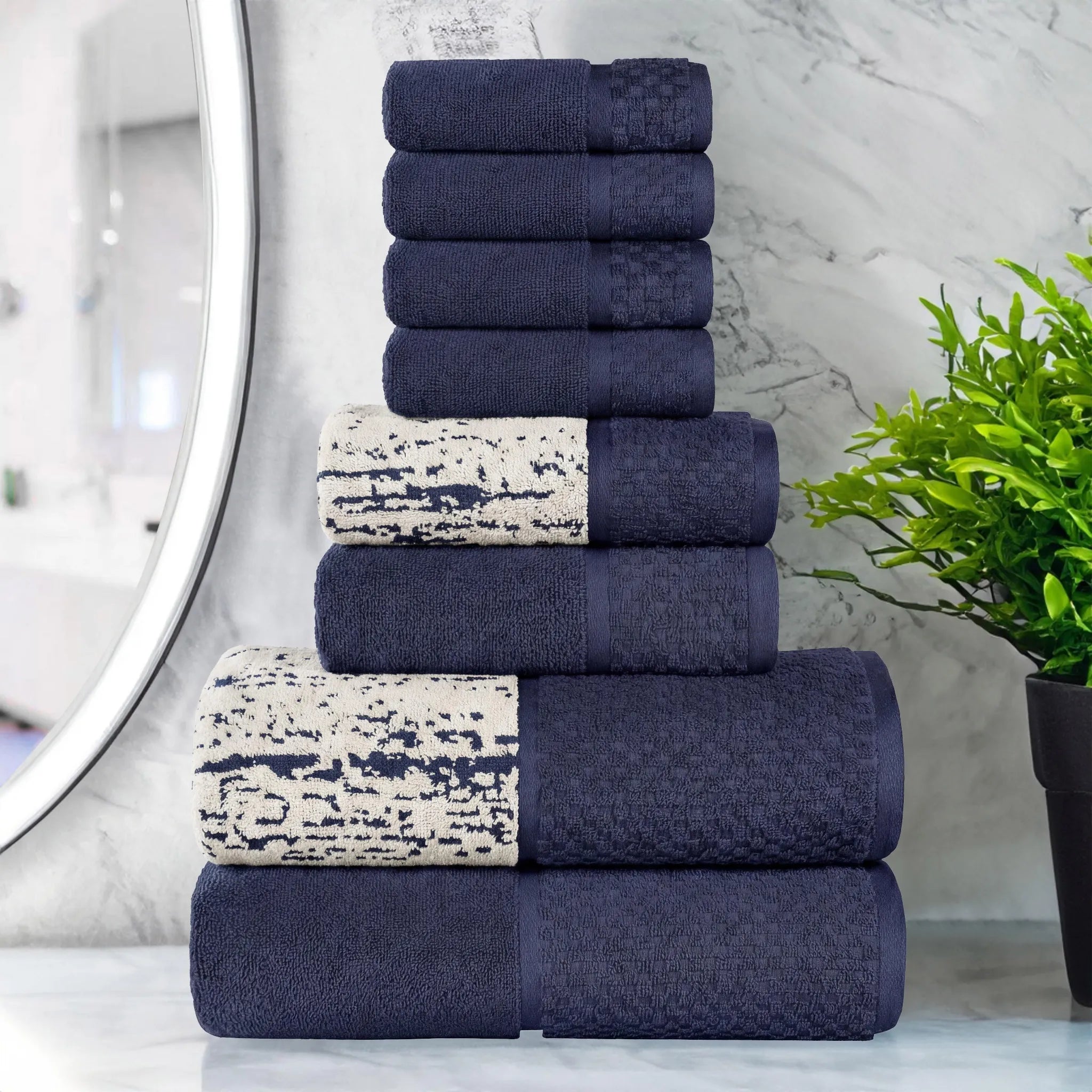 Lodi Cotton 8-Piece Bathroom Towel Set – Absorbent Mid-Weight Solids & Patterns