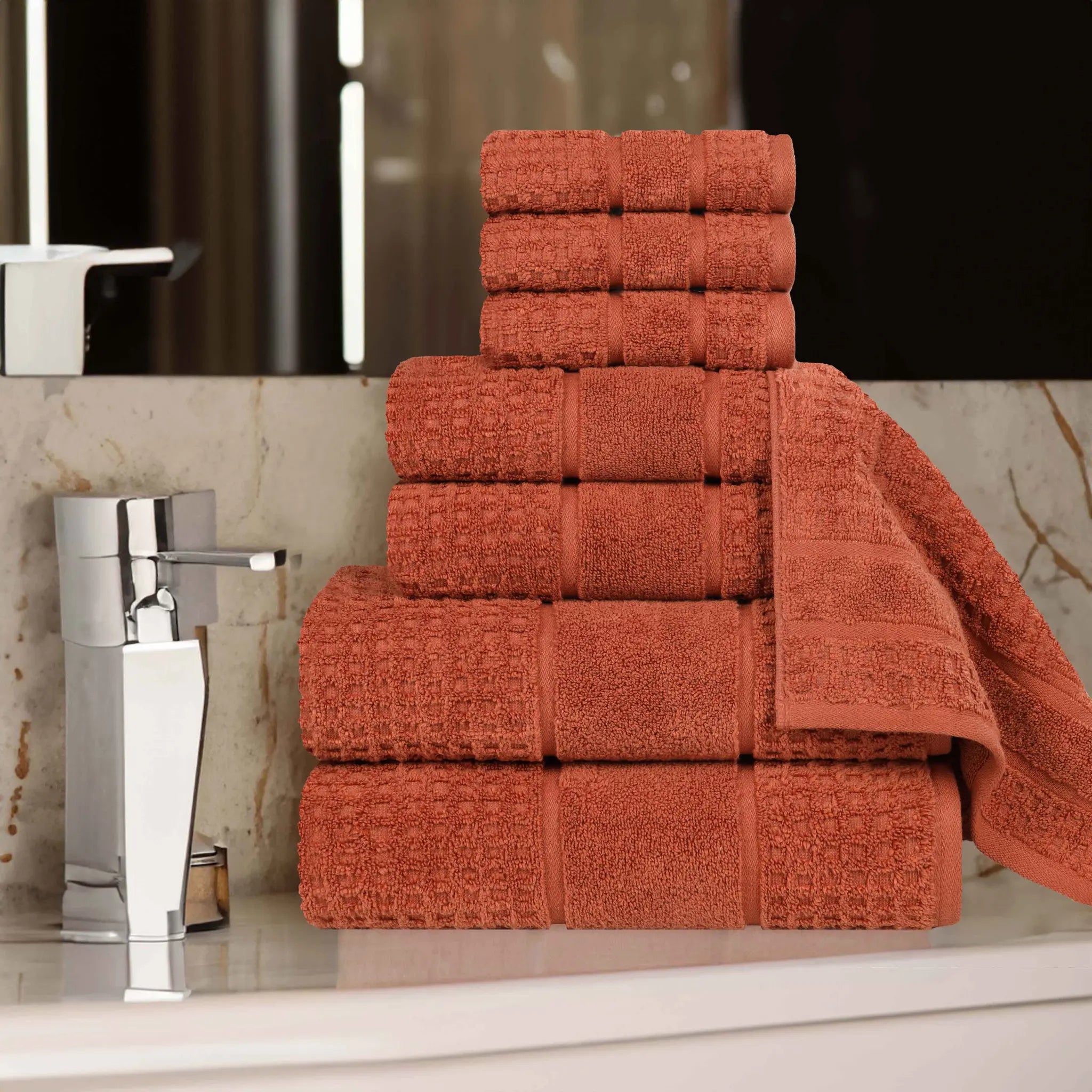 Napa Zero Twist Cotton Solid Waffle Honeycomb 8 Piece Towel Set - Towel Set by Superior Brand