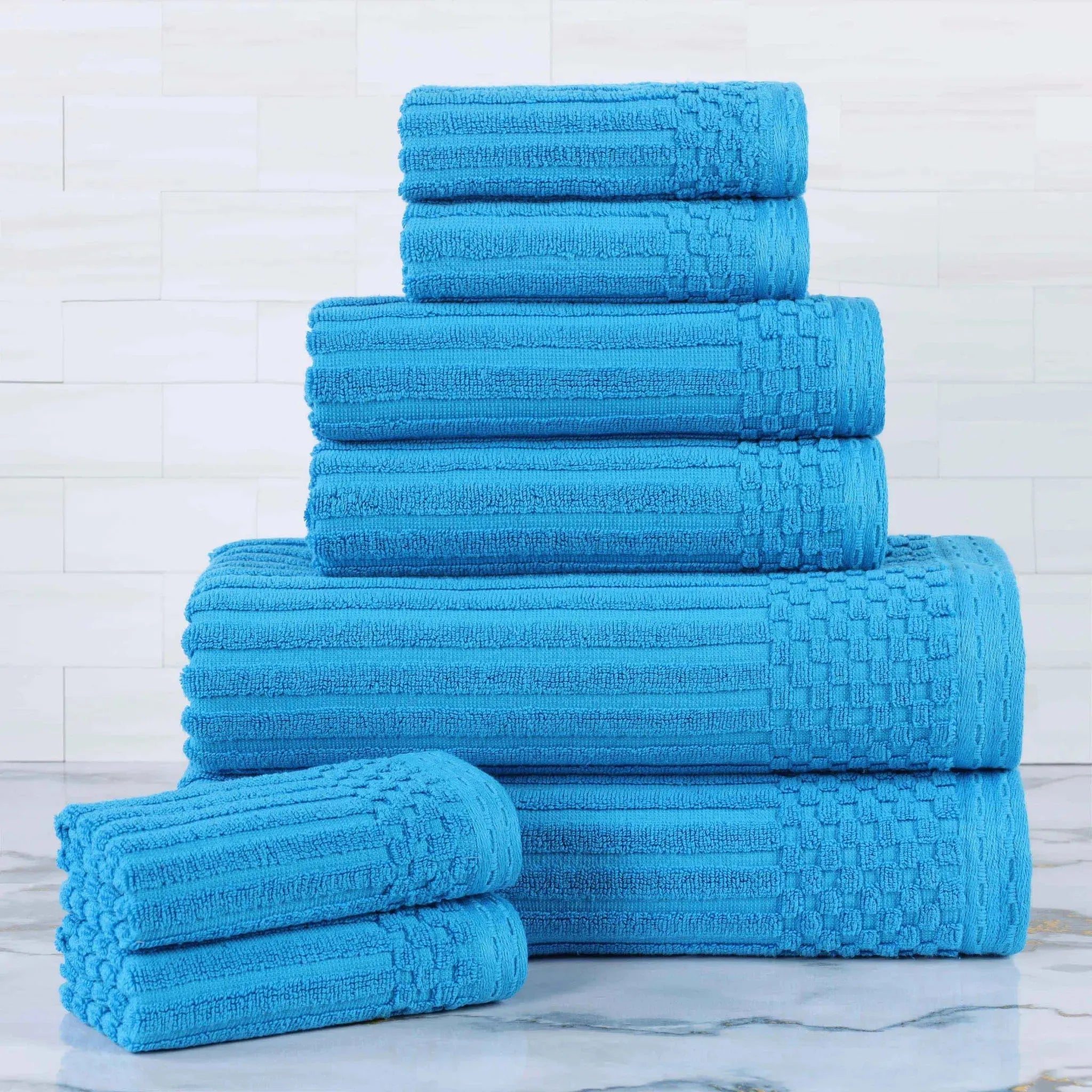 Soho Ribbed Cotton Absorbent Medium Weight 8 Piece Towel Set - Towel Set by Superior Brand