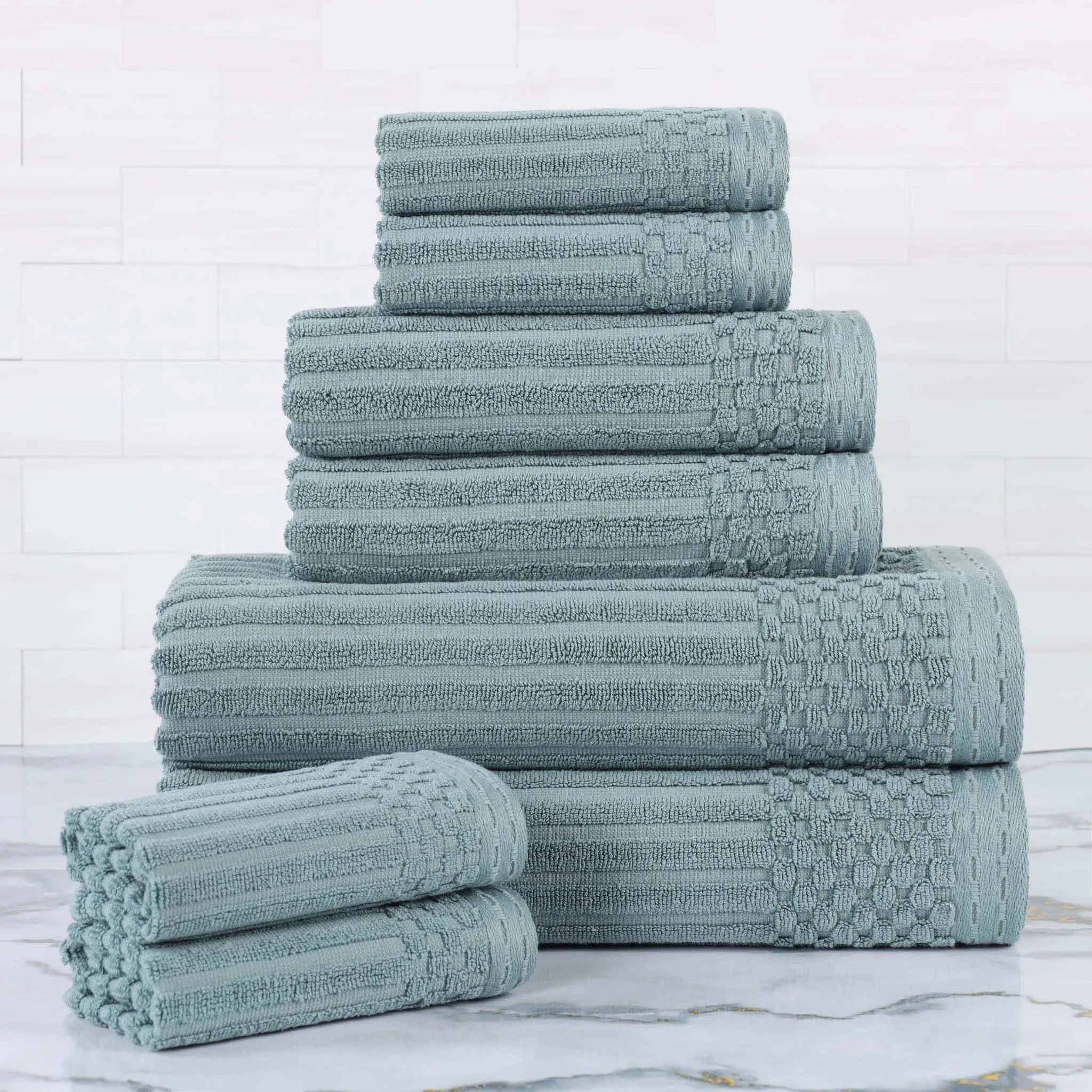 Soho Ribbed Cotton Absorbent Medium Weight 8 Piece Towel Set - Towel Set by Superior Brand