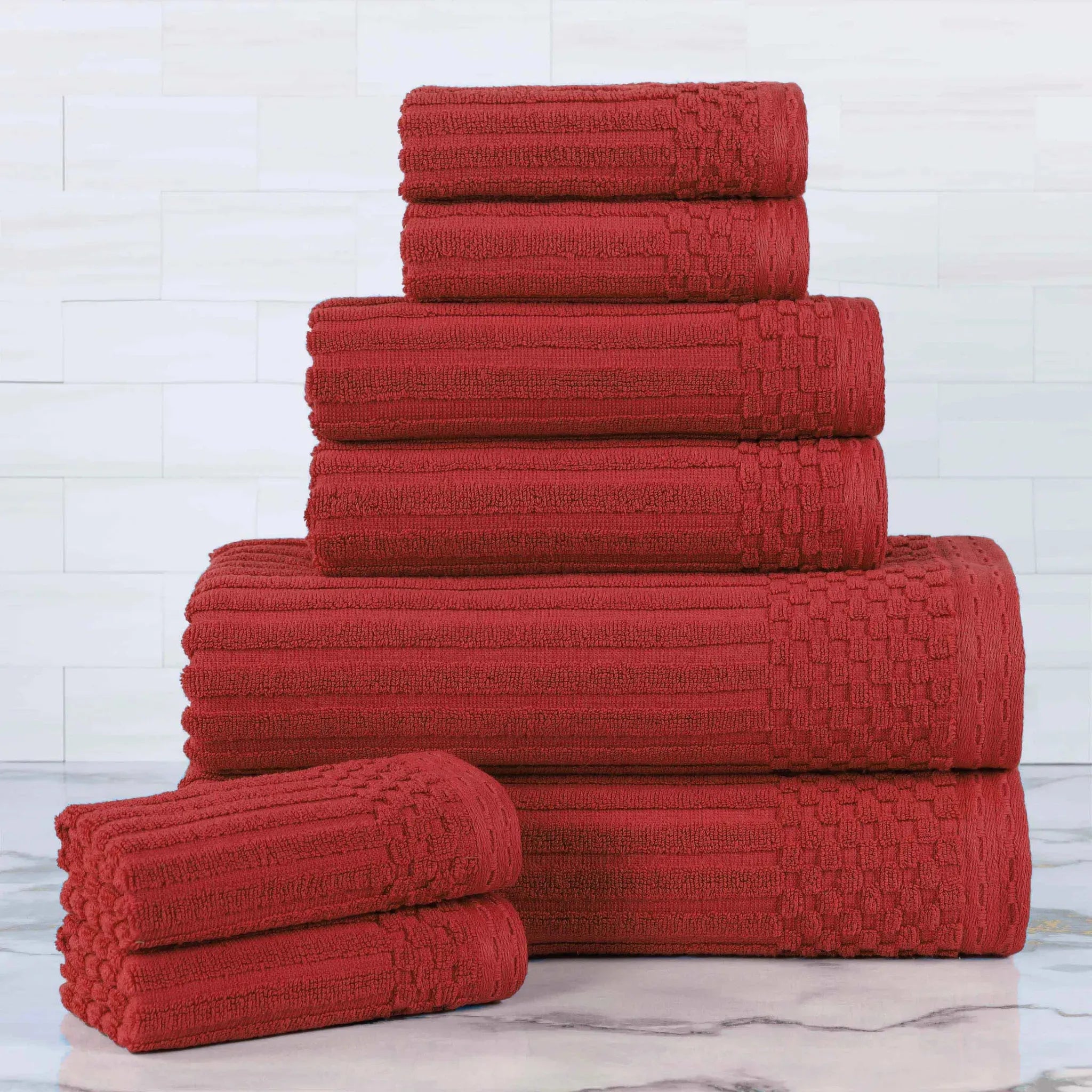 Soho Ribbed Cotton Absorbent Medium Weight 8 Piece Towel Set - Towel Set by Superior Brand