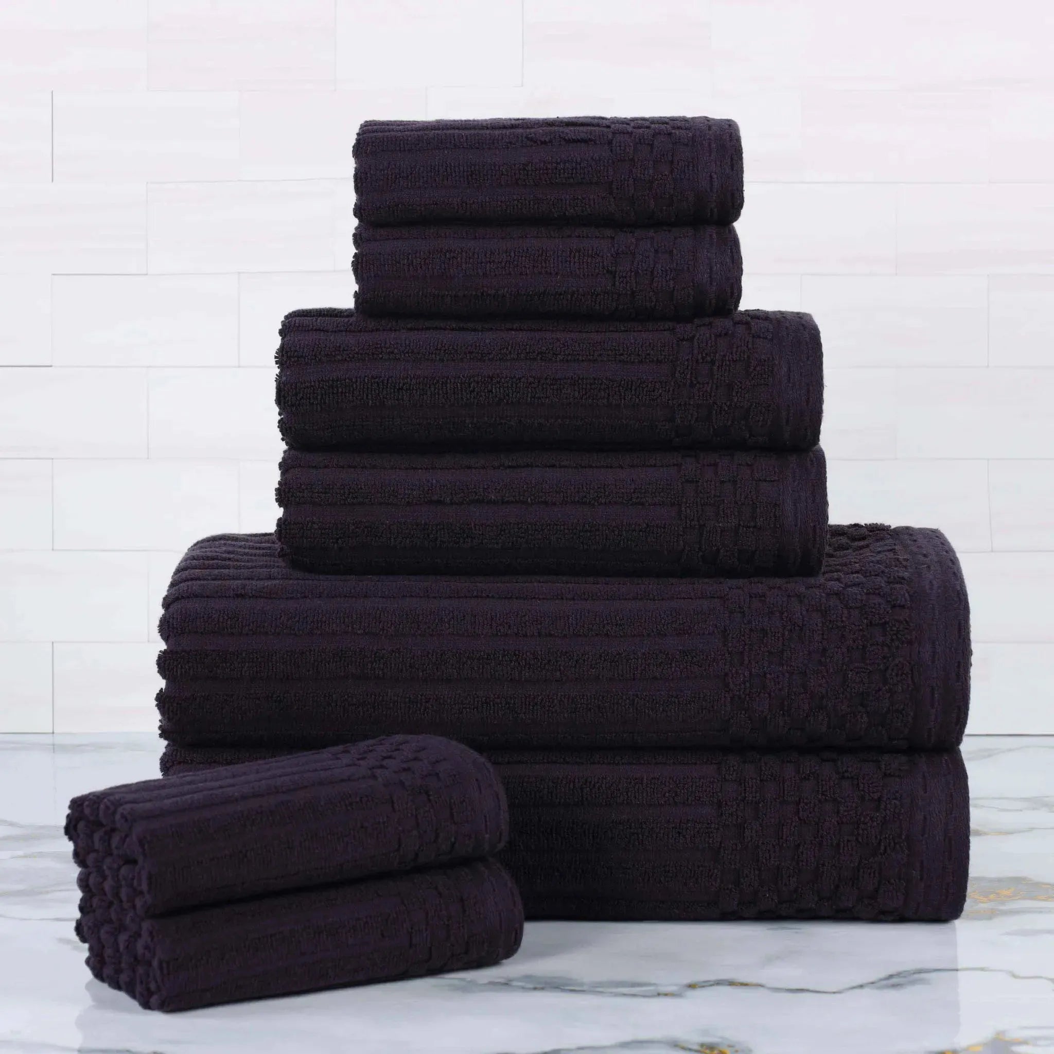 Soho Ribbed Cotton Absorbent Medium Weight 8 Piece Towel Set - Towel Set by Superior Brand