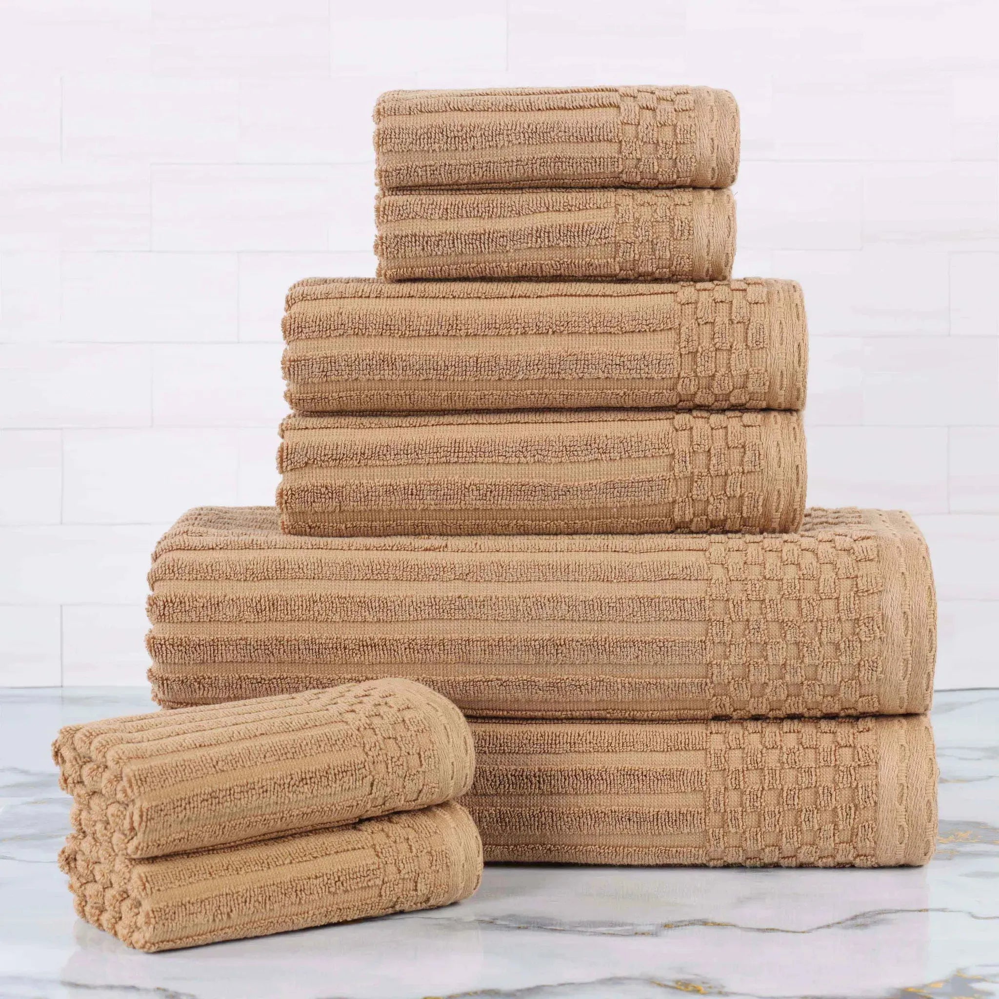 Soho Ribbed Cotton Absorbent Medium Weight 8 Piece Towel Set - Towel Set by Superior Brand