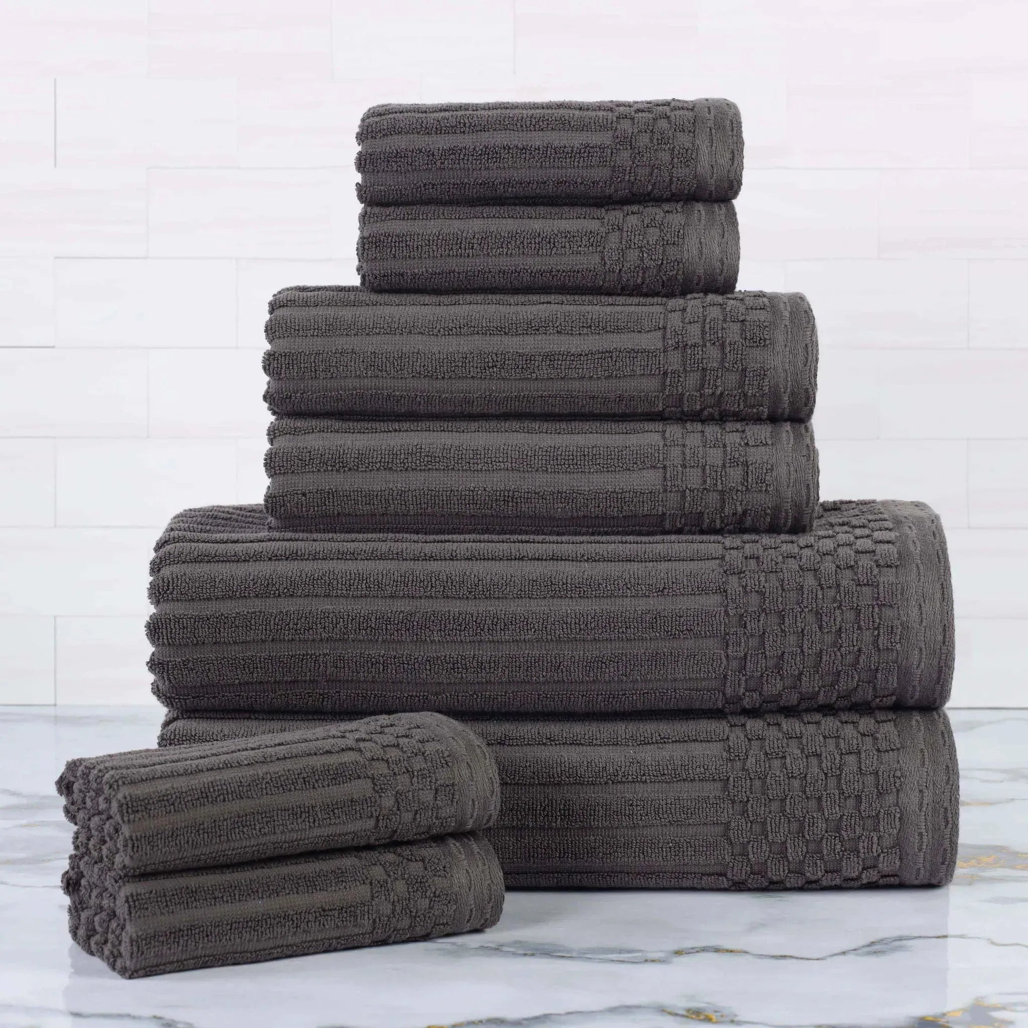 Soho Ribbed Cotton Absorbent Medium Weight 8 Piece Towel Set - Towel Set by Superior Brand