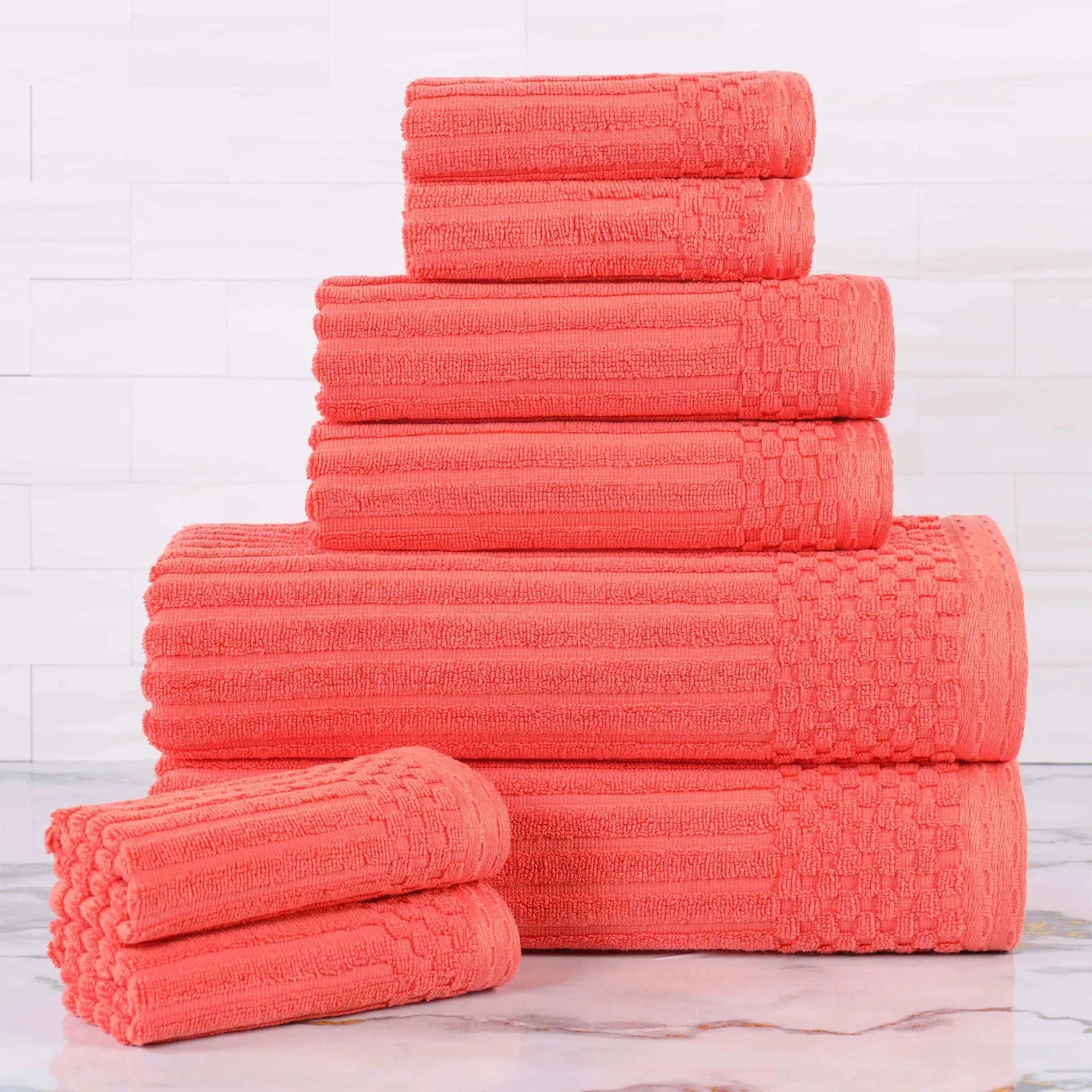 Soho Ribbed Cotton Absorbent Medium Weight 8 Piece Towel Set - Towel Set by Superior Brand