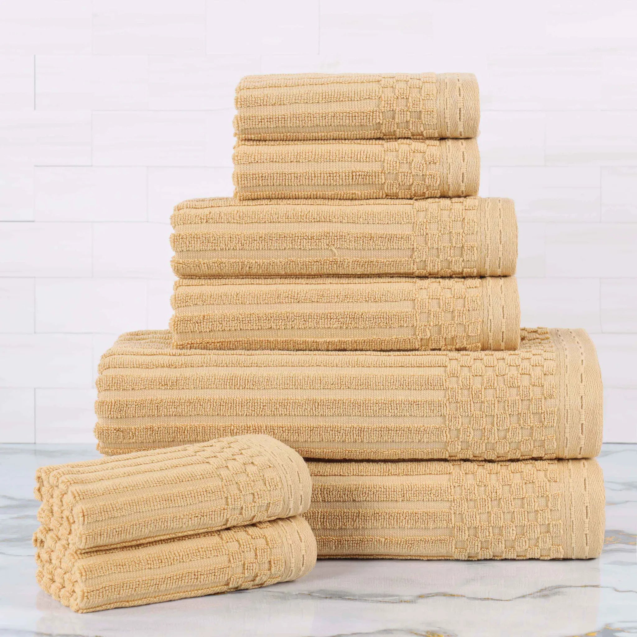 Soho Ribbed Cotton Absorbent Medium Weight 8 Piece Towel Set - Towel Set by Superior Brand
