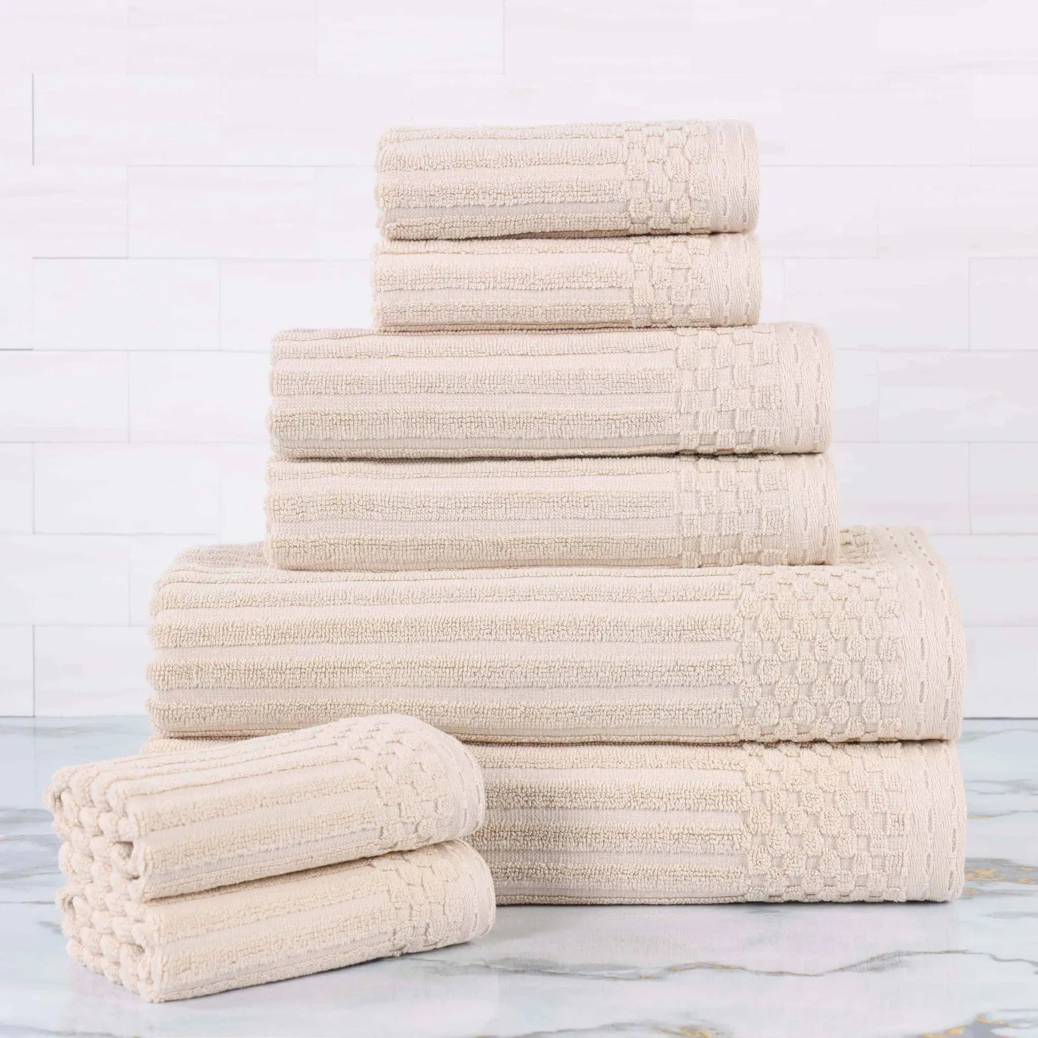 Soho Ribbed Cotton Absorbent Medium Weight 8 Piece Towel Set - Towel Set by Superior Brand