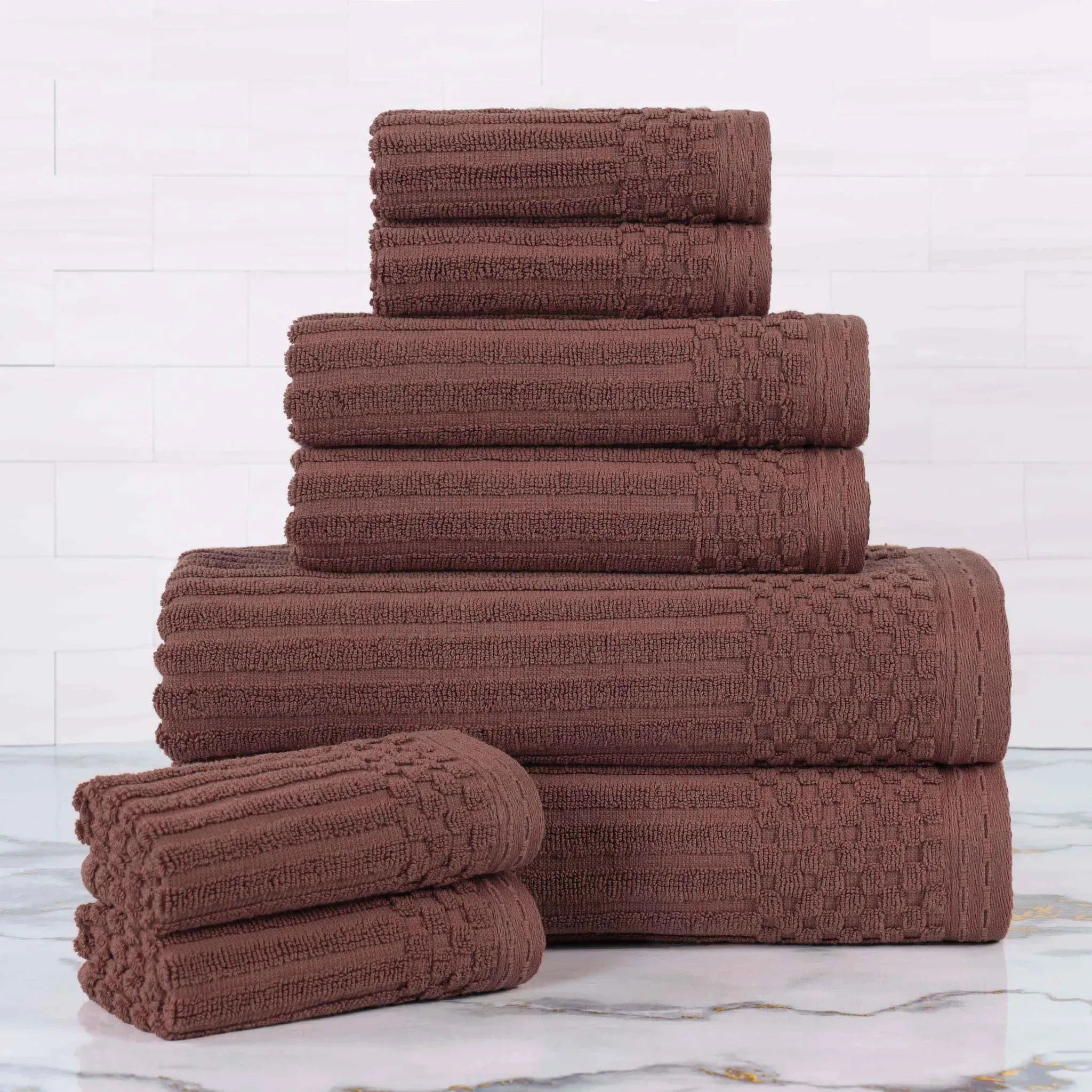 Soho Ribbed Cotton Absorbent Medium Weight 8 Piece Towel Set - Towel Set by Superior Brand