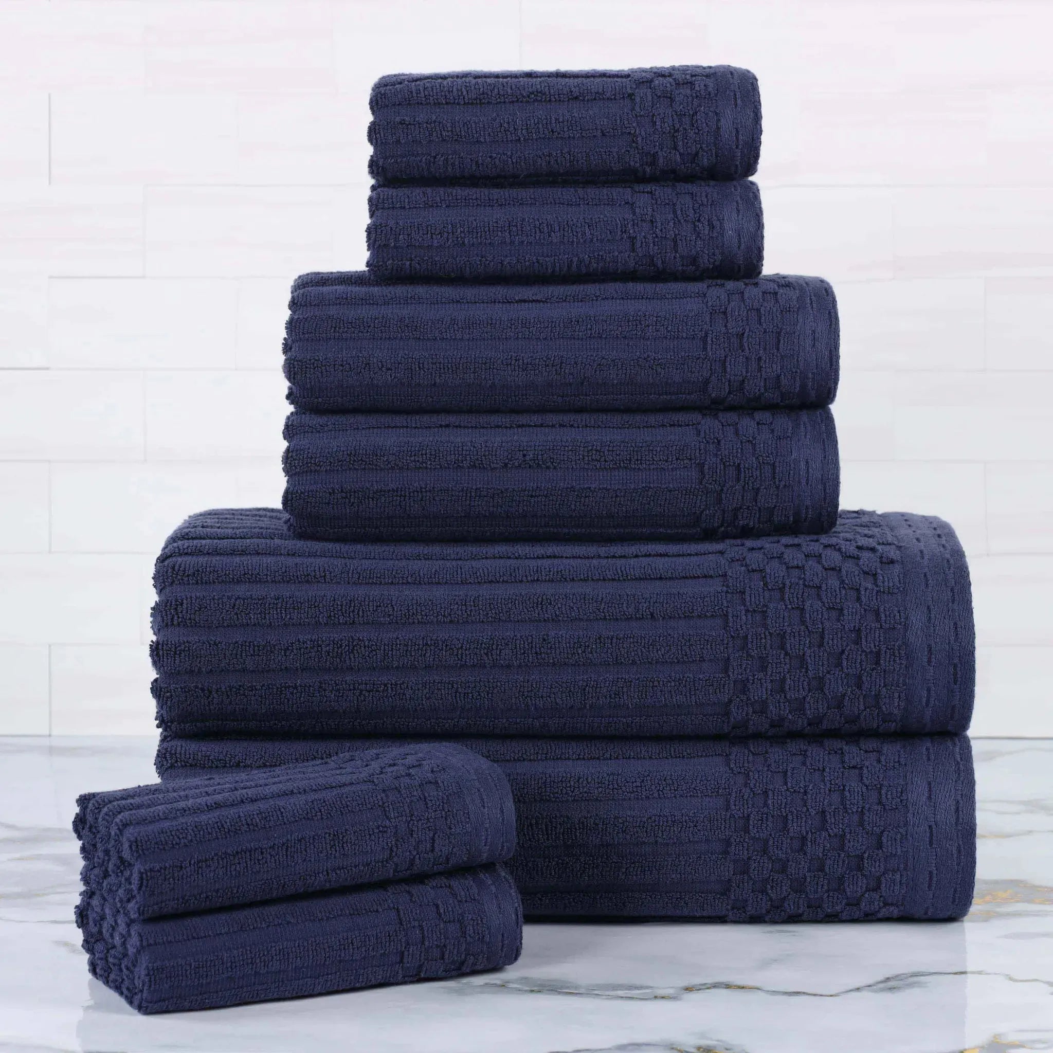 Soho Ribbed Cotton Absorbent Medium Weight 8 Piece Towel Set - Towel Set by Superior Brand