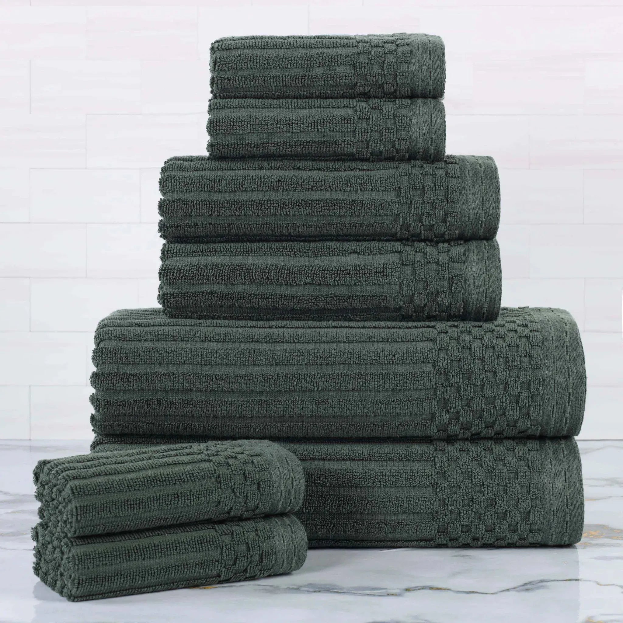 Soho Ribbed Cotton Absorbent Medium Weight 8 Piece Towel Set - Towel Set by Superior Brand