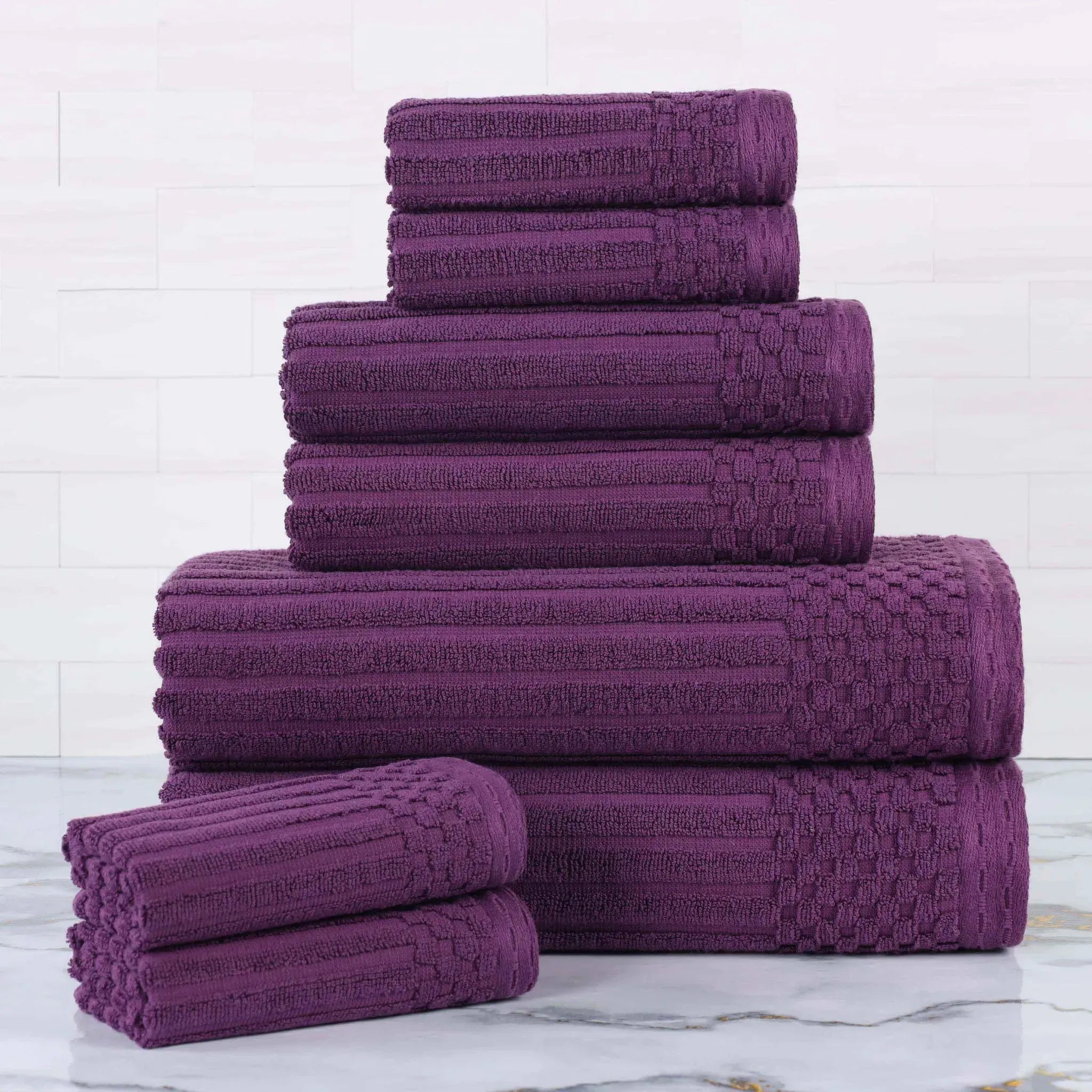 Soho Ribbed Cotton Absorbent Medium Weight 8 Piece Towel Set - Towel Set by Superior Brand