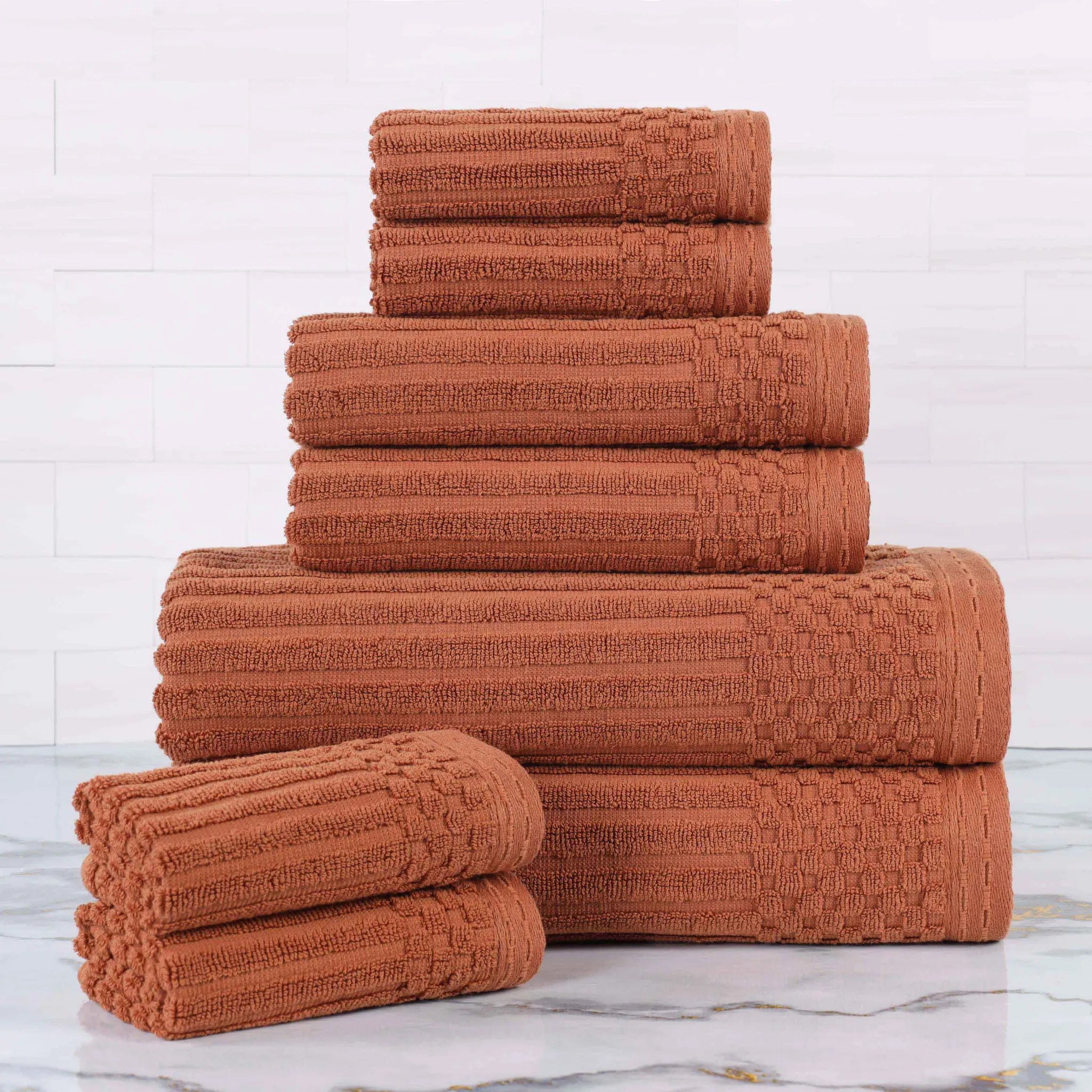 Soho Ribbed Cotton Absorbent Medium Weight 8 Piece Towel Set - Towel Set by Superior Brand