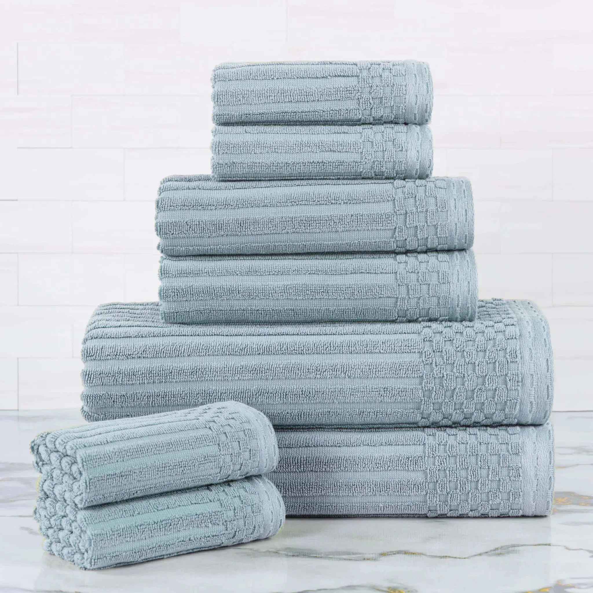 Soho Ribbed Cotton Absorbent Medium Weight 8 Piece Towel Set - Towel Set by Superior Brand