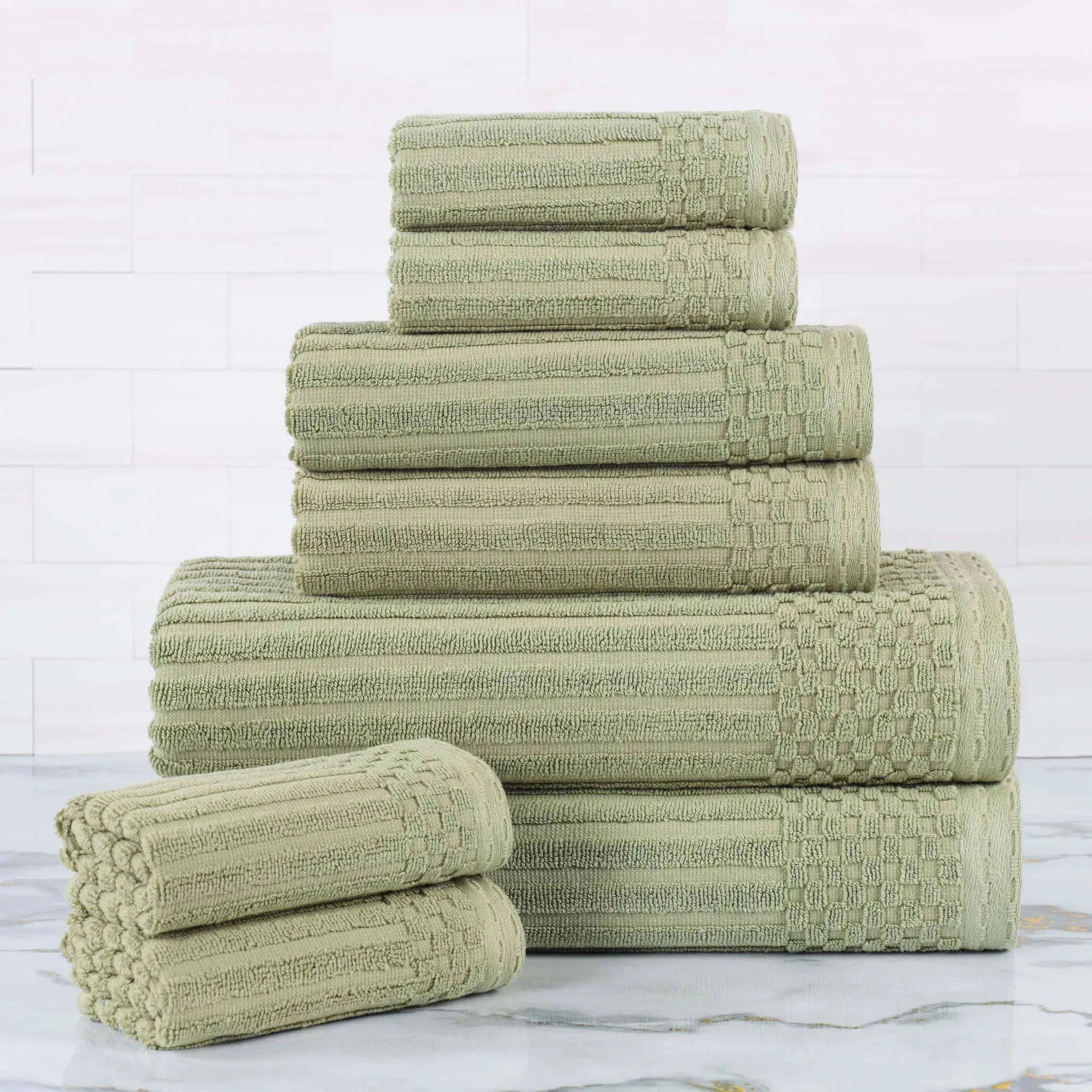 Soho Ribbed Cotton Absorbent Medium Weight 8 Piece Towel Set - Towel Set by Superior Brand