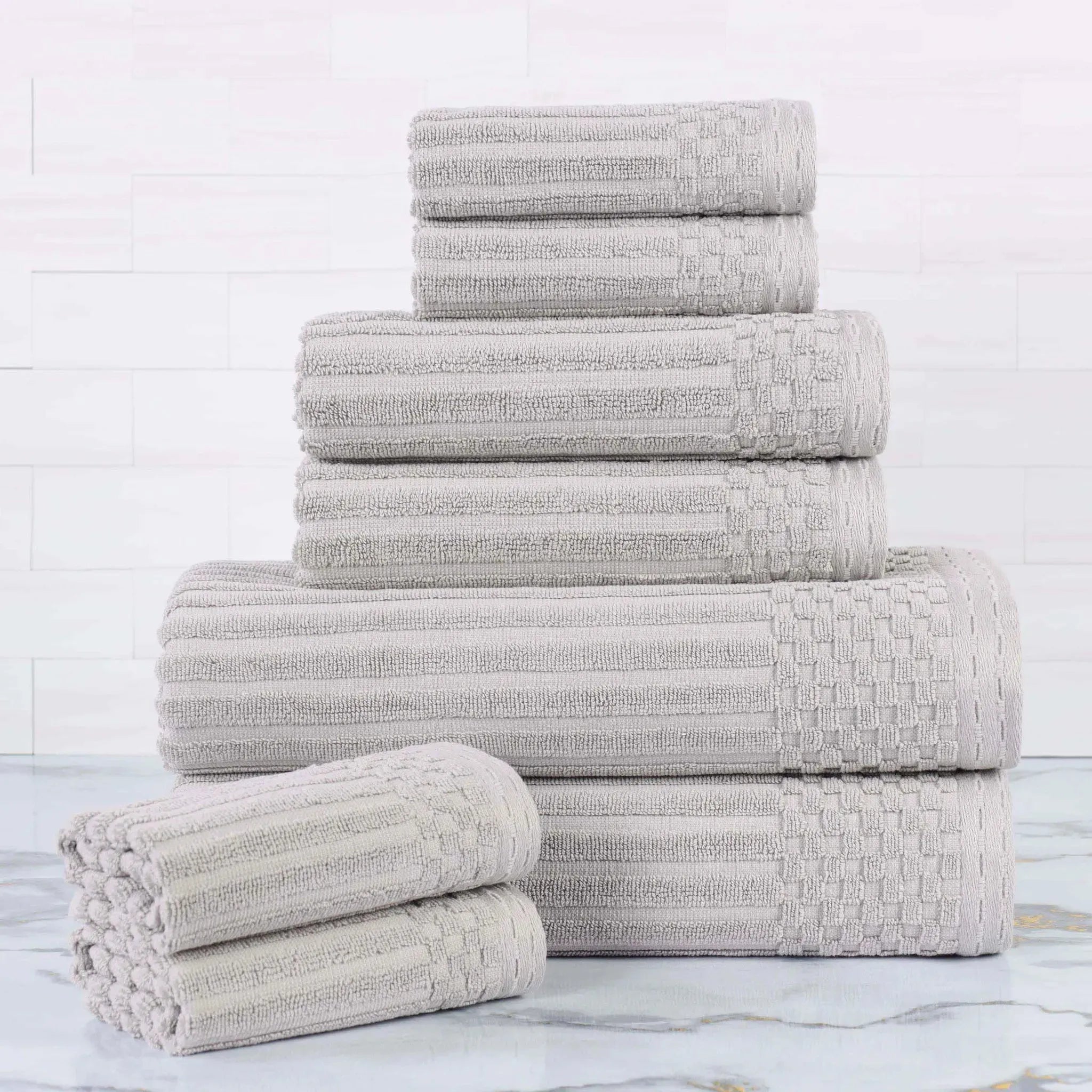 Soho Ribbed Cotton Absorbent Medium Weight 8 Piece Towel Set - Towel Set by Superior Brand