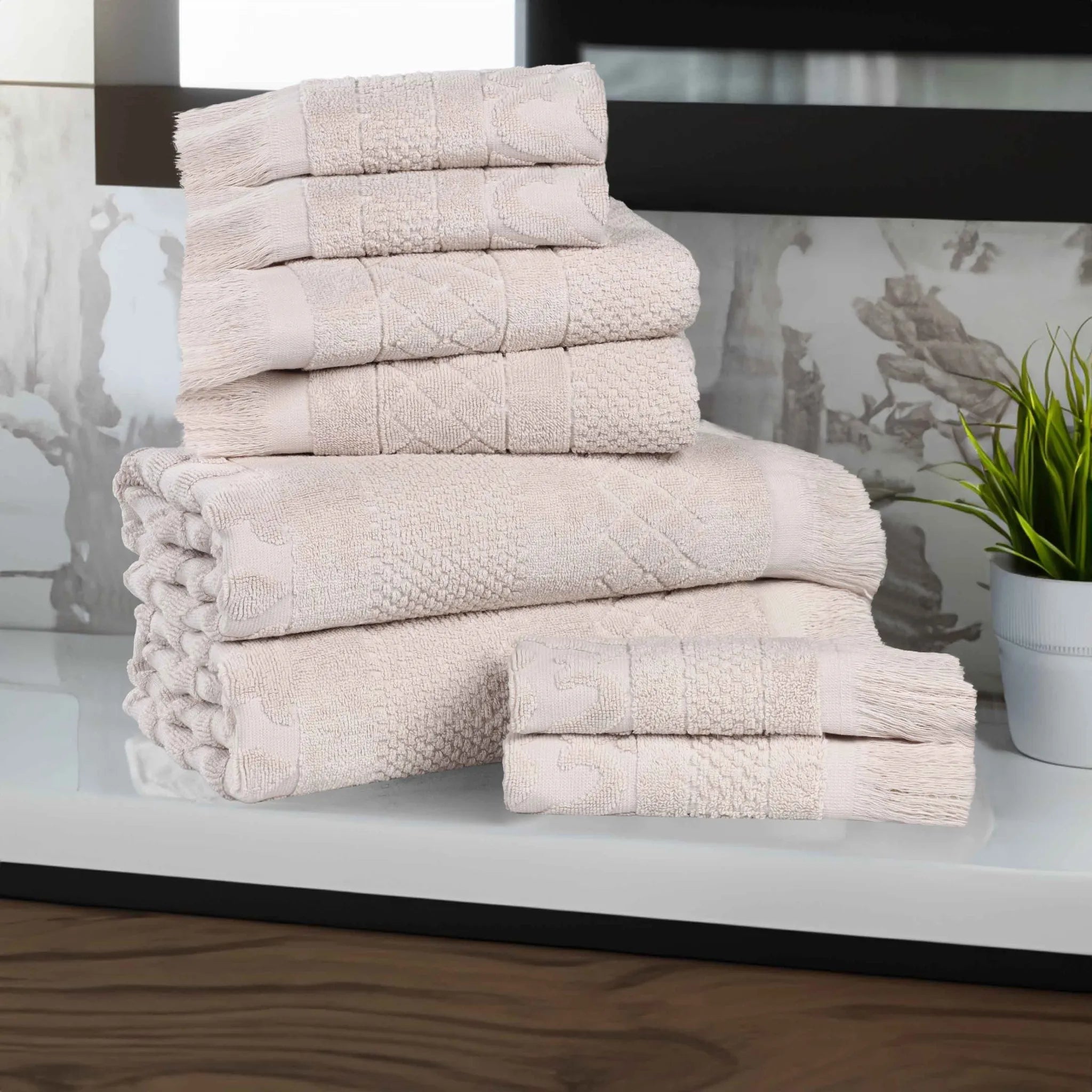 Rolla Cotton Geometric Jacquard Plush Soft Absorbent 8 Piece Towel Set - Towel Set by Superior Brand
