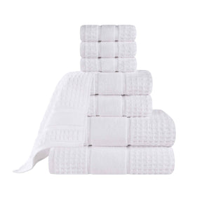 Zero Twist Cotton Waffle Honeycomb Plush Absorbent 8 Piece Towel Set - White