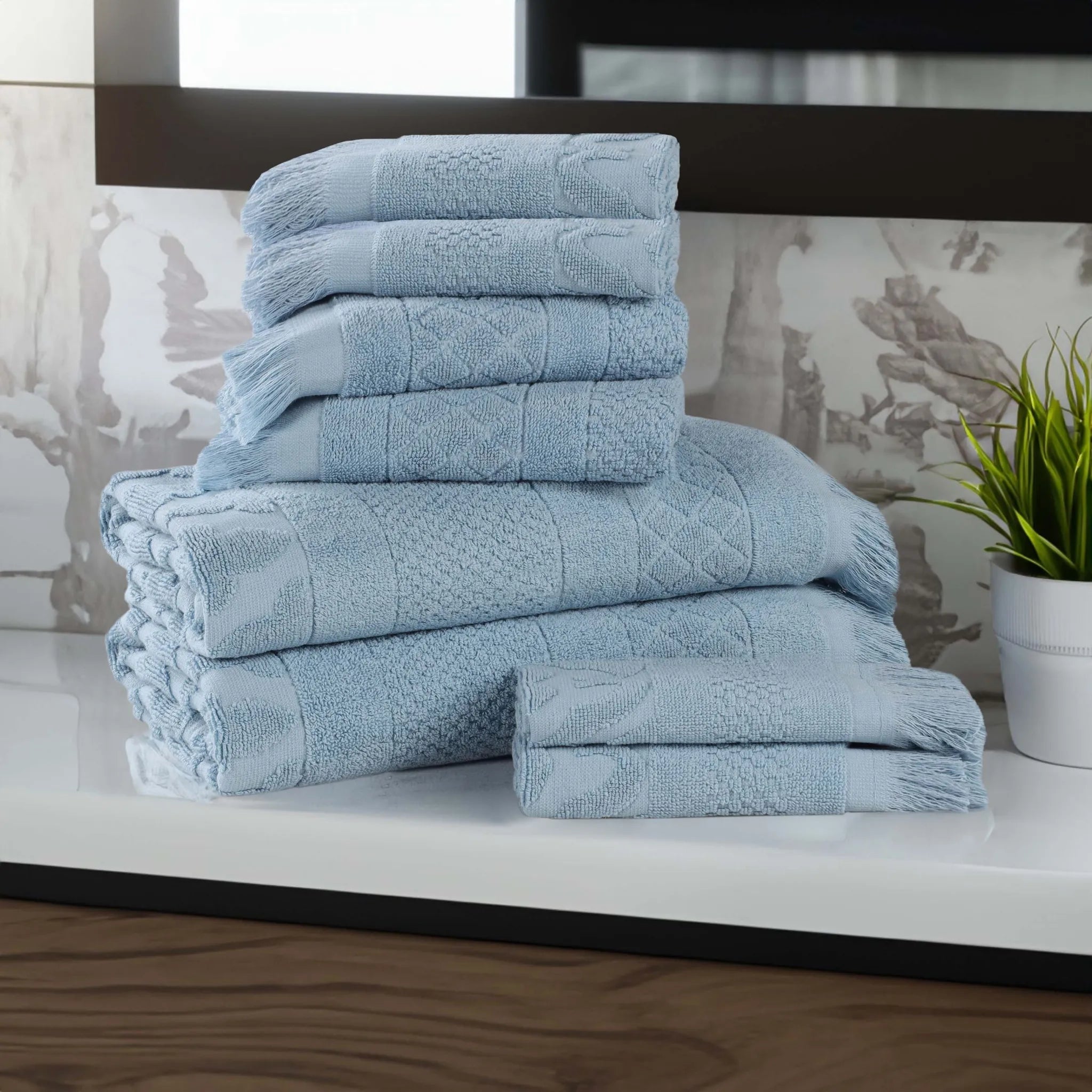 Rolla Cotton Geometric Jacquard Plush Soft Absorbent 8 Piece Towel Set - Towel Set by Superior Brand