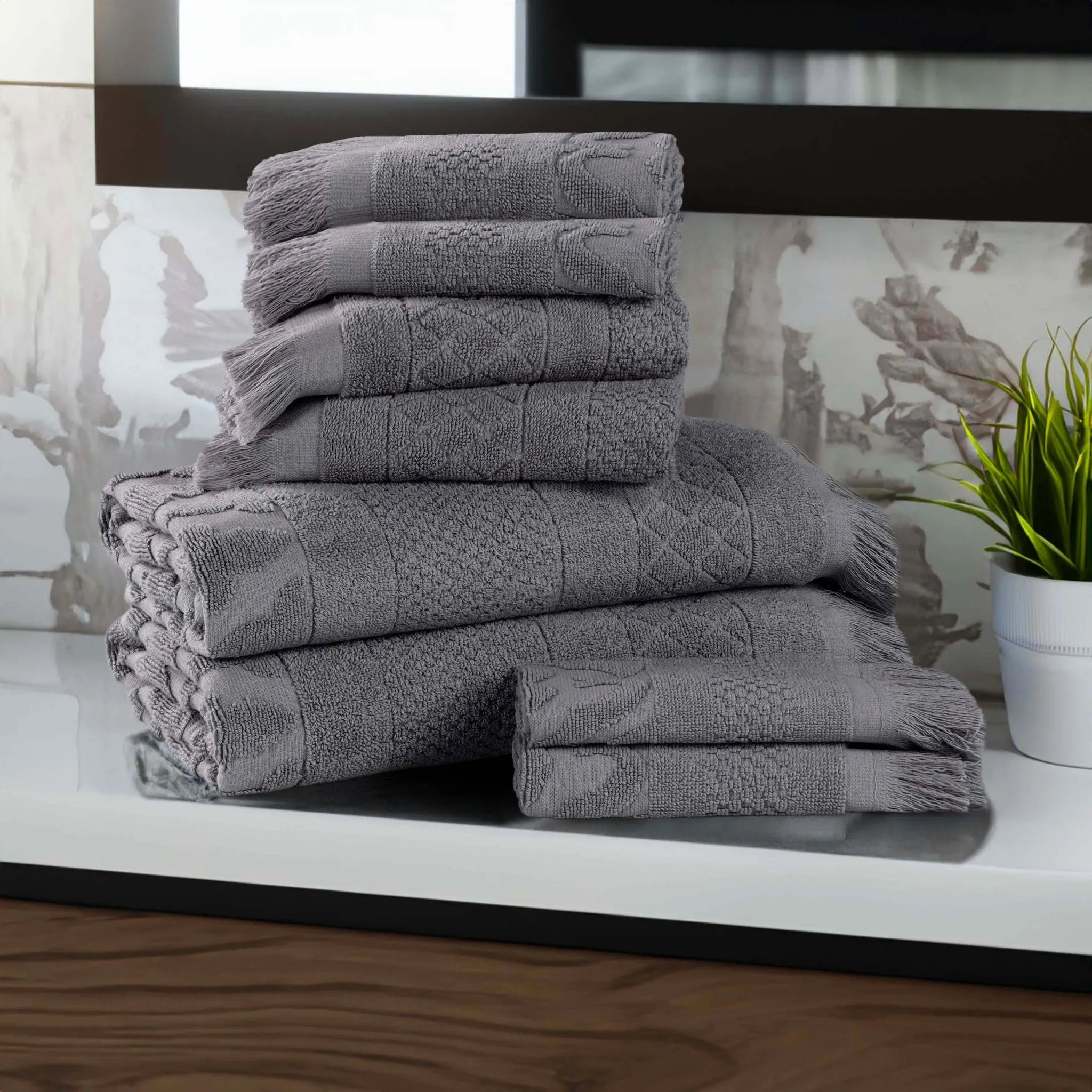 Rolla Cotton Geometric Jacquard Plush Soft Absorbent 8 Piece Towel Set - Towel Set by Superior Brand