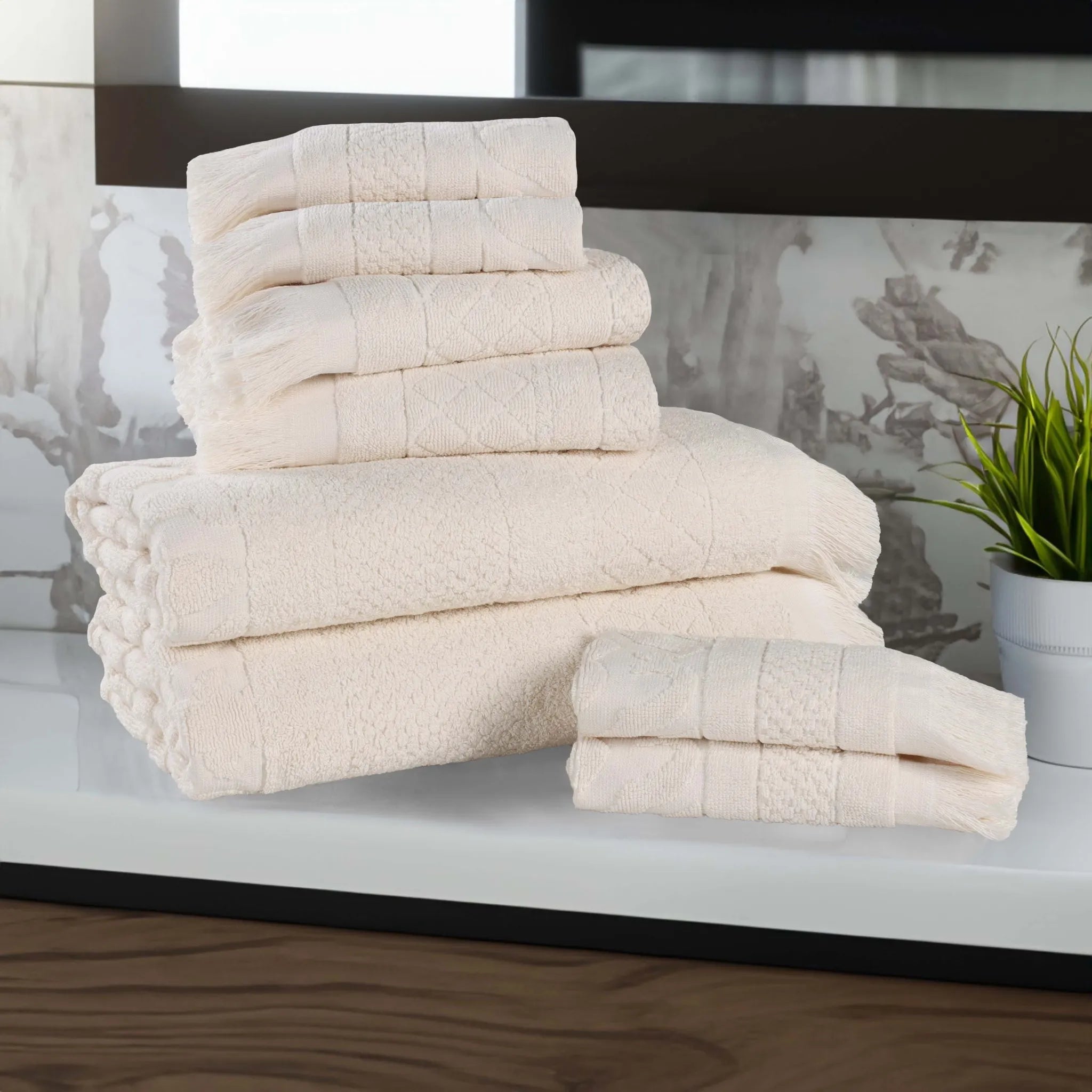 Rolla Cotton Geometric Jacquard Plush Soft Absorbent 8 Piece Towel Set - Towel Set by Superior Brand