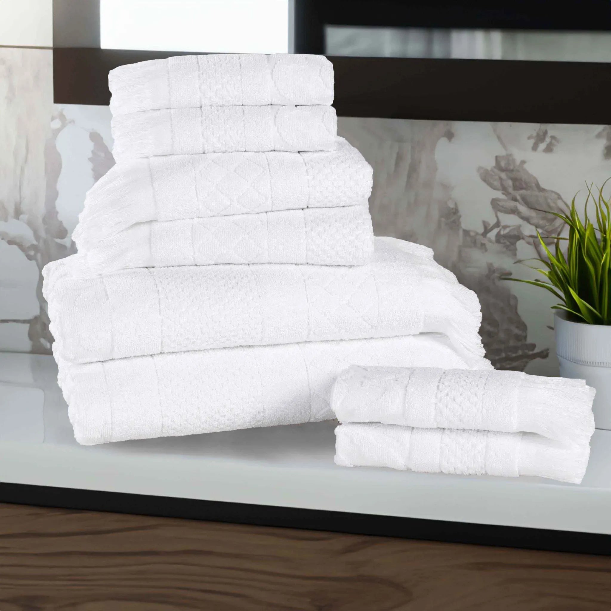 Rolla Cotton Geometric Jacquard Plush Soft Absorbent 8 Piece Towel Set - Towel Set by Superior Brand