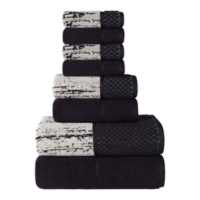 Lodie Cotton Jacquard Solid and Two-Toned 8 Piece Assorted Towel Set - Black-Ivory
