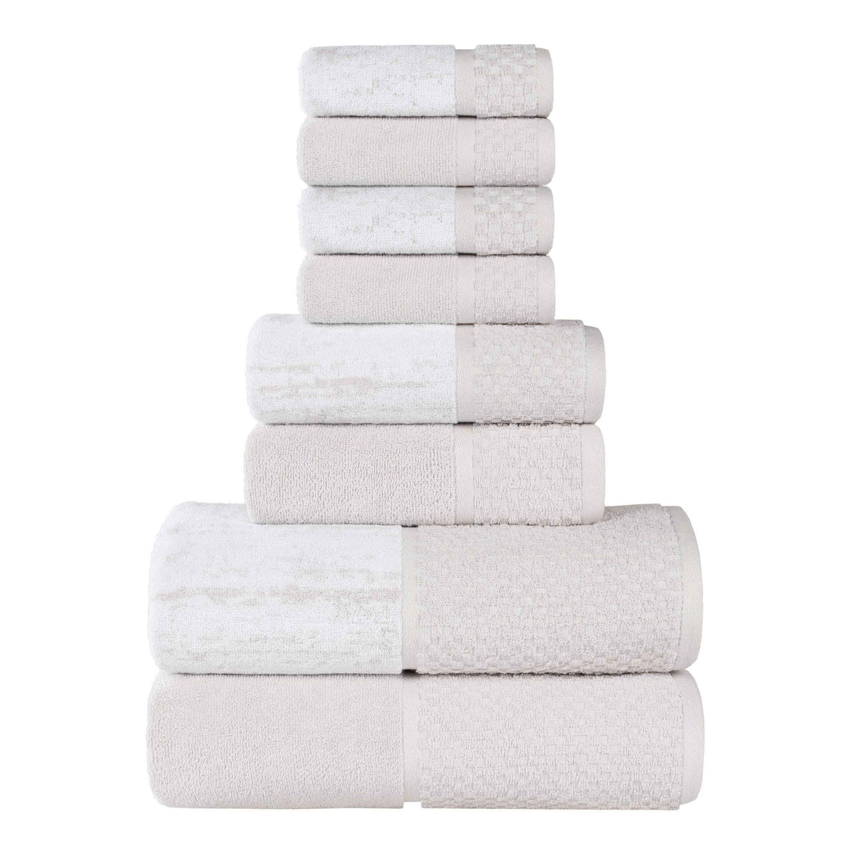 Lodie Cotton Jacquard Solid and Two-Toned 8 Piece Assorted Towel Set - Stone-White