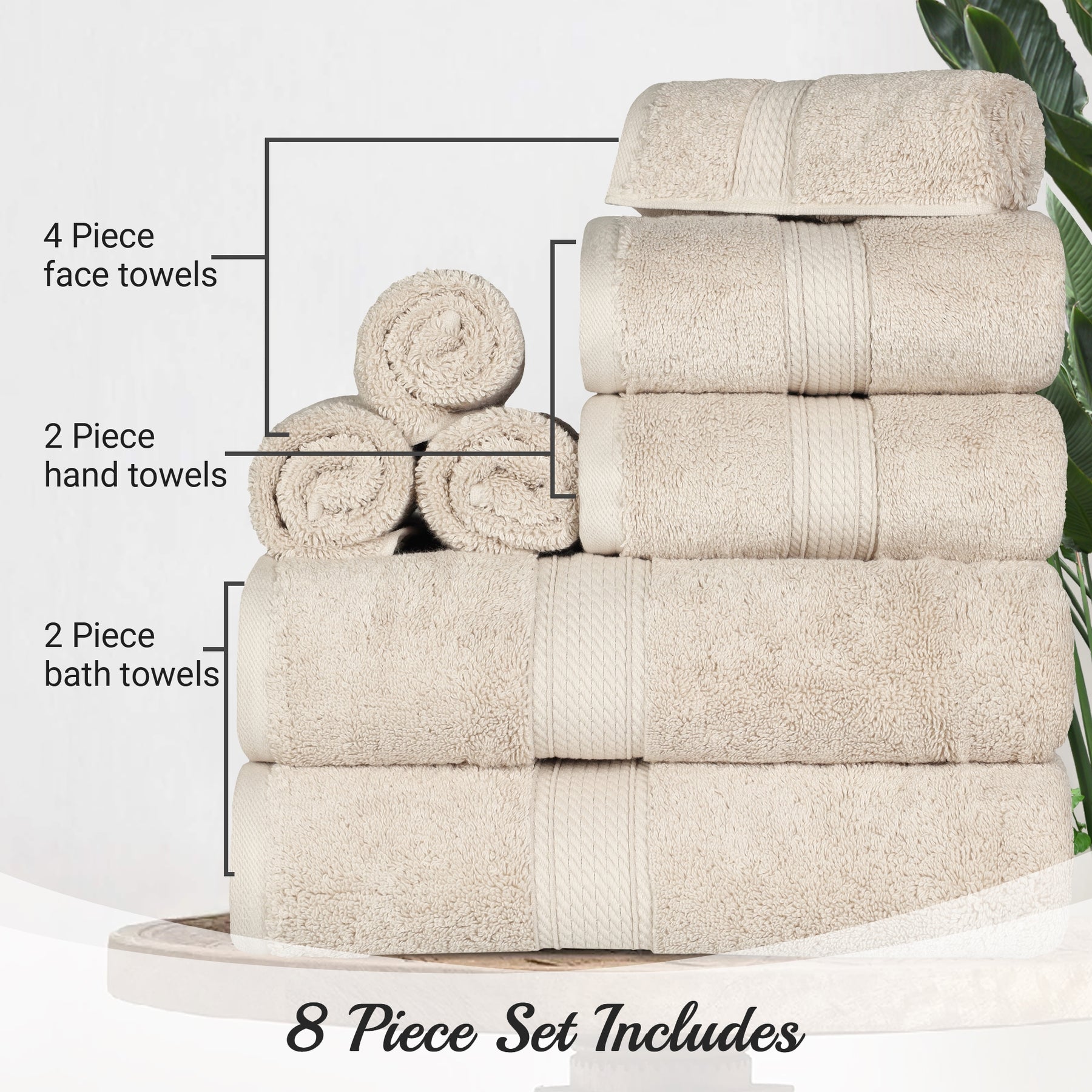 Egyptian Cotton Heavyweight 8 Piece Towel Set -Cream