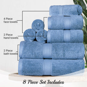 Egyptian Cotton Heavyweight 8 Piece Towel Set -Denim Blue