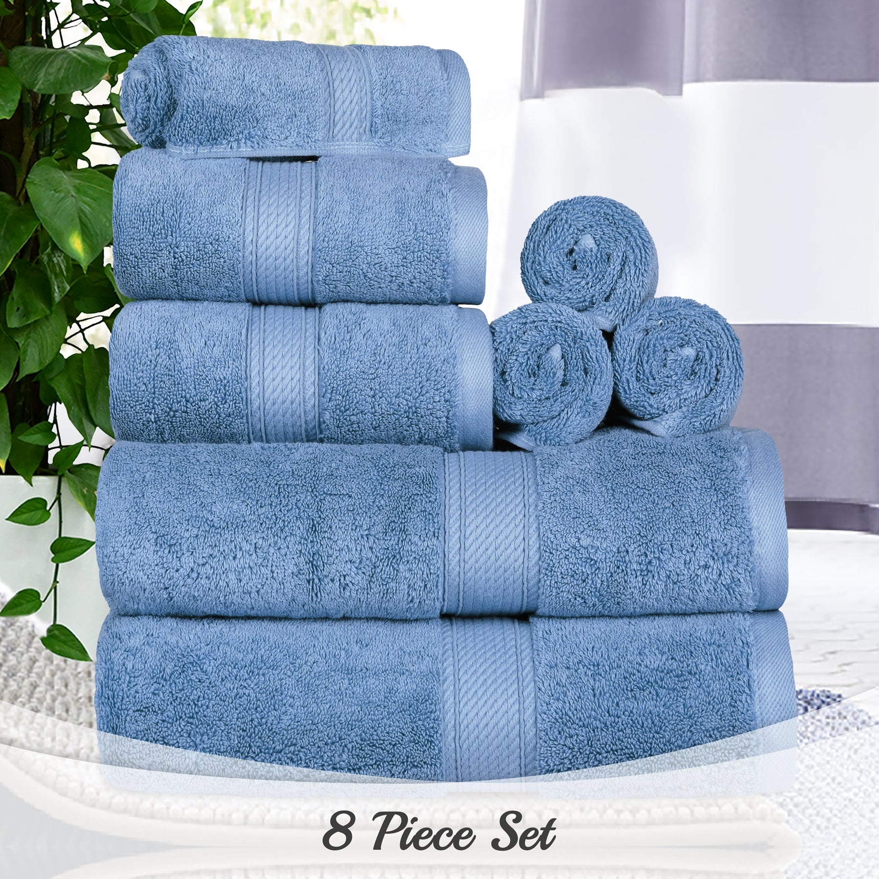 Egyptian Cotton Heavyweight 8 Piece Towel Set - Denim Blue