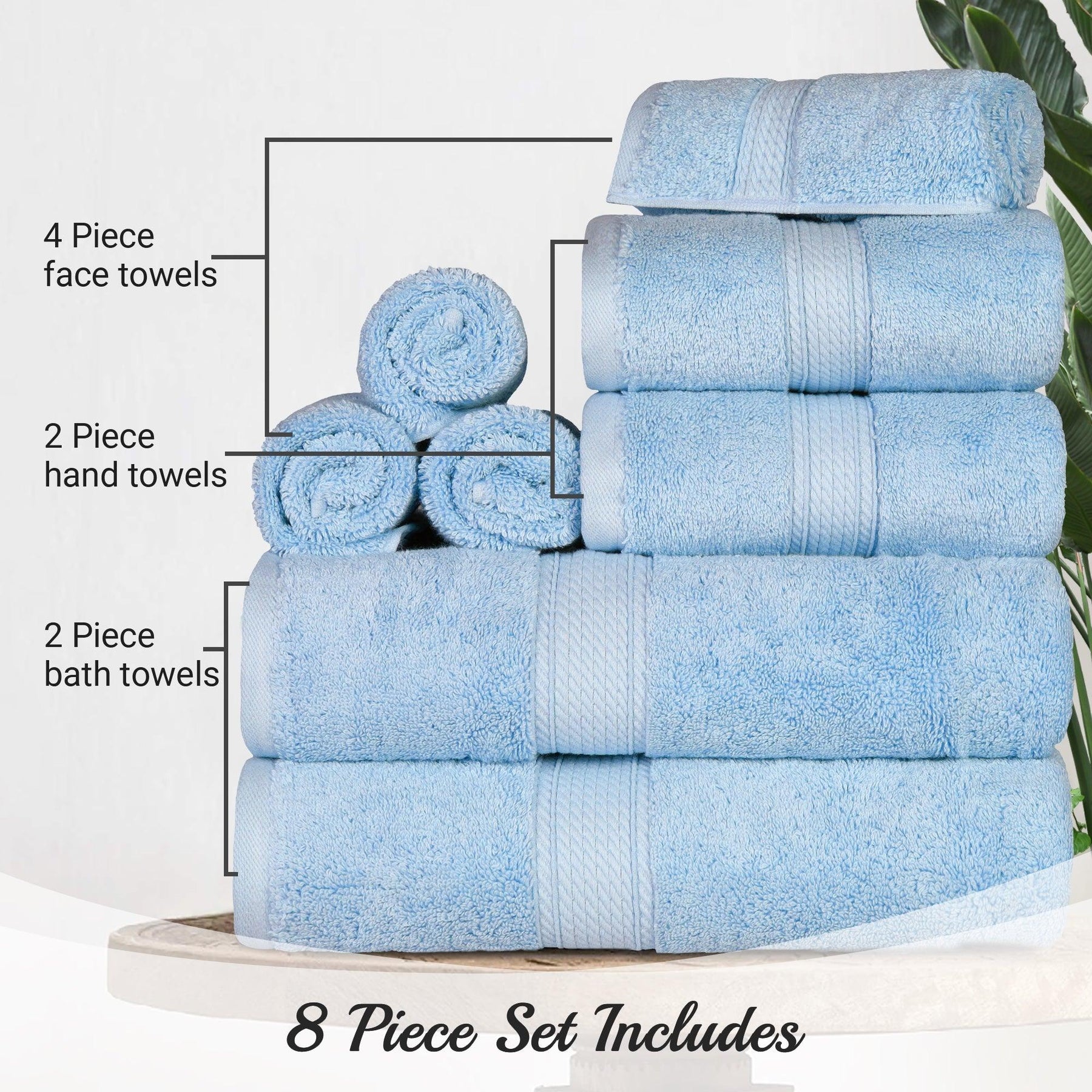 Egyptian Cotton Heavyweight 8 Piece Towel Set
